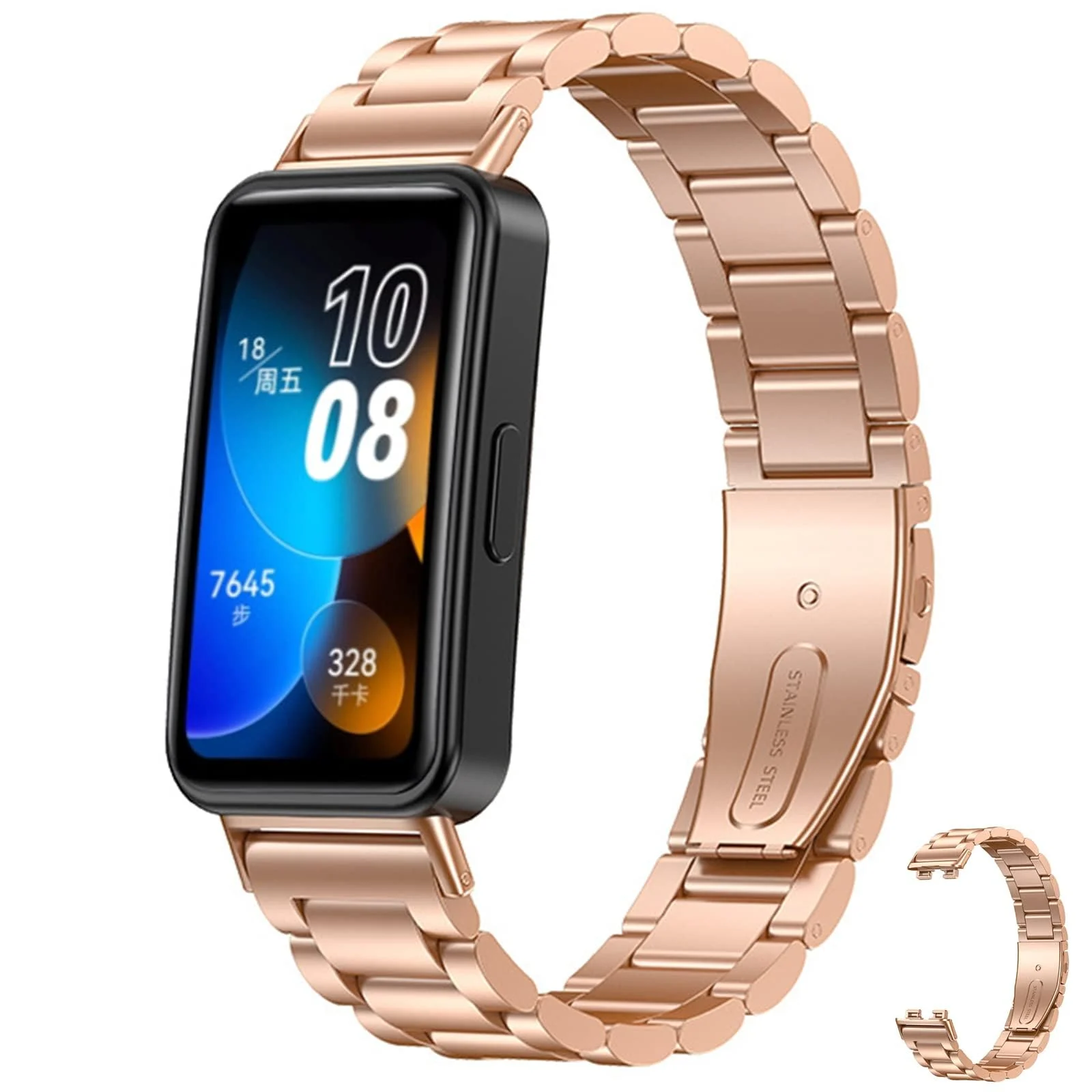 DL3 Mobilak Metal Strap Compatible with HUAWEI Band 10 / HUAWEI Band 9 / HUAWEI Band 8, Stainless Steel Replacement Band with Folding Clasp, Adjustable Replacement Bracelet Wristband - Black
