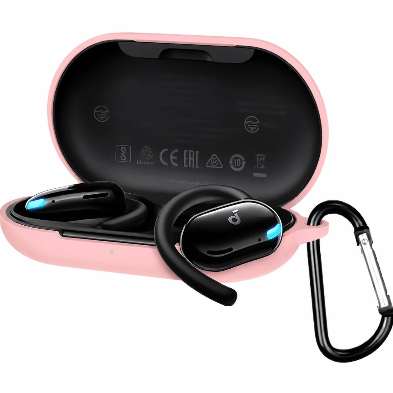 DL3 Mobilak Compatible with Anker SoundCore V20i Case Cover, Soft Silicone Shockproof Protective Case Wireless Earbuds with Carabiner, Front LED Visible