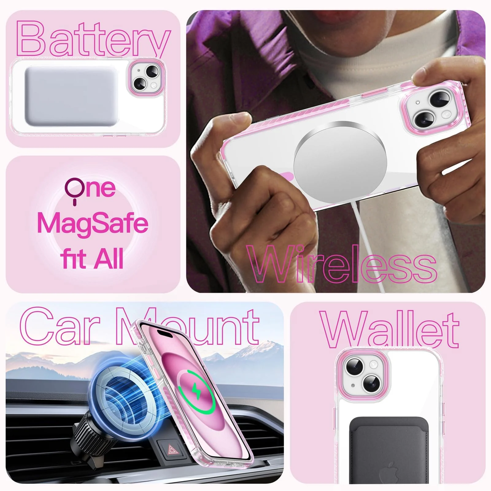 DL3 Mobilak Rugged Protective Case for iPhone 15 (6.1 Inch), Compatible with MagSafe accessories, Supports wireless charging, Shock-absorbing protection - Pink