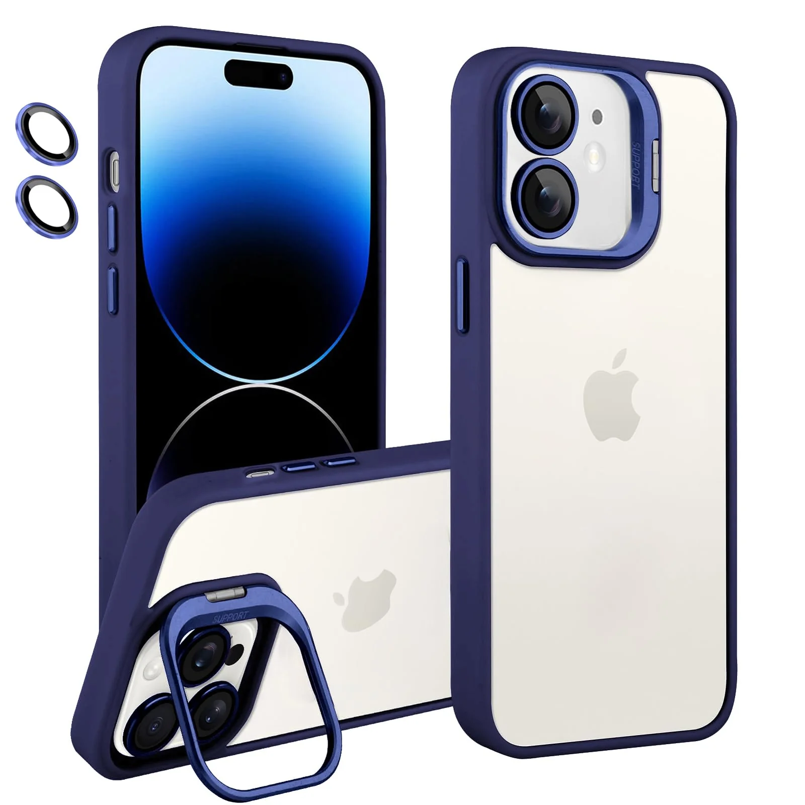 DL3 Mobilak Clear PC and TPU Case with Camera Ring Kickstand and Lens Protector for iPhone 11 - Blue