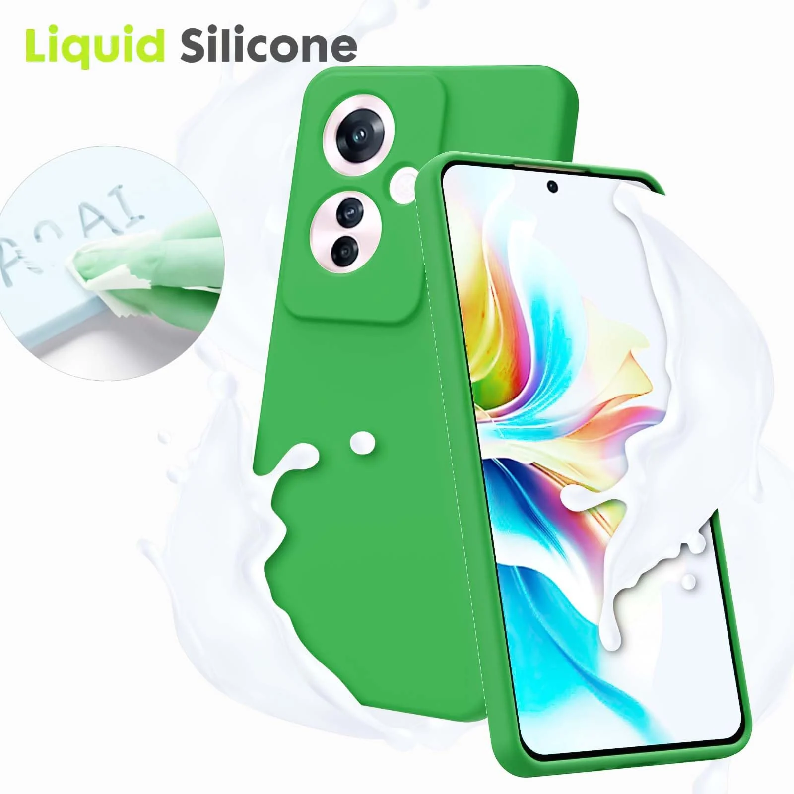 DL3 Mobilak Liquid Silicone Case for OPPO Reno11 F 5G, Not compatible with MagSafe, Supports wireless charging, Camera protection - Neon Green