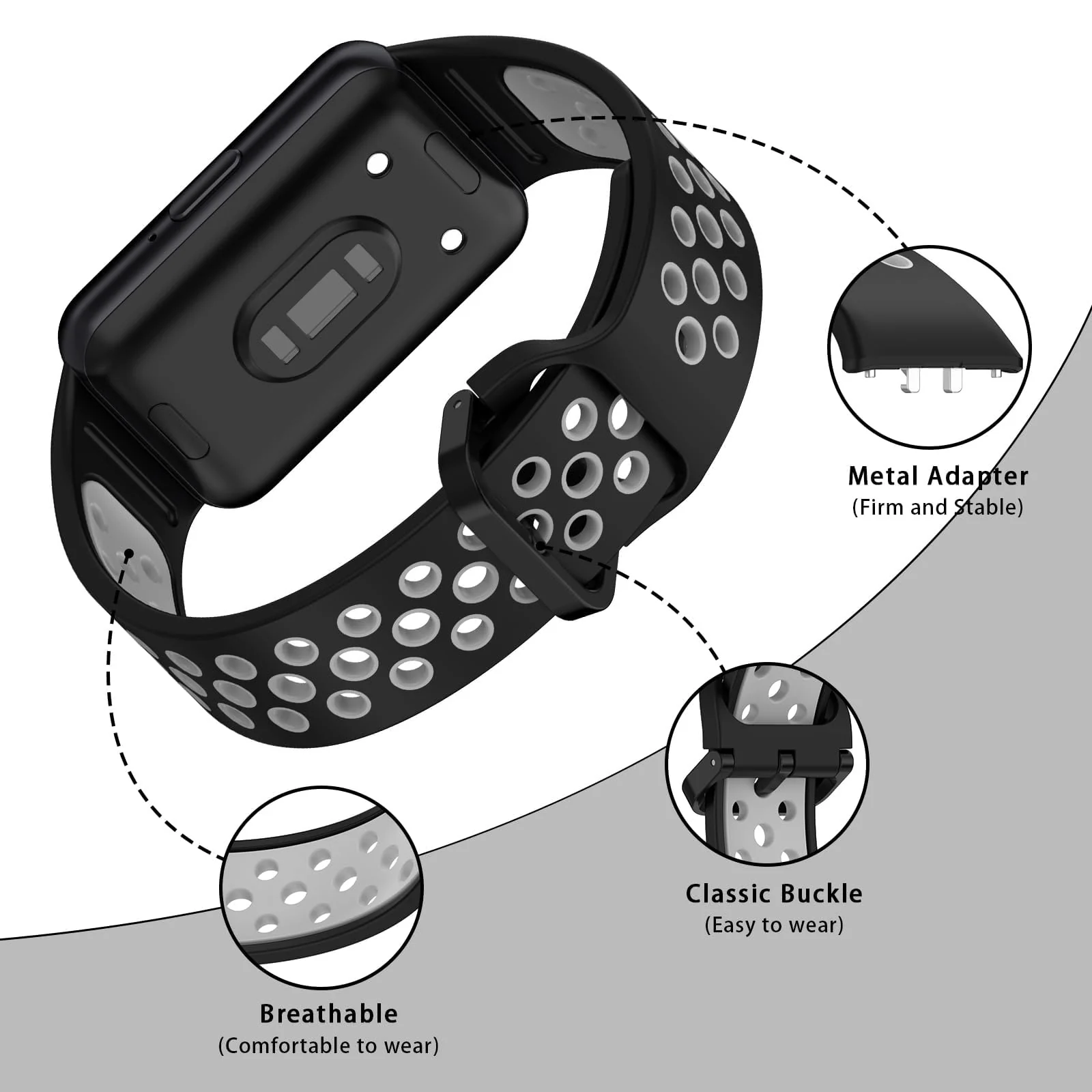DL3 Mobilak Strap for Samsung Galaxy Fit 3 SM-R390, Women Men Armband, Two Colours Silicone Adjustable Replacement Soft Strap for Samsung Galaxy Fit 3 SM-R390 Fitness Tracker - Black Gray
