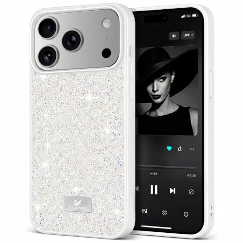 DL3 Mobilak Case for iPhone 17 Pro Glitter, Sparkle Diamond Crystal Bling Case with Bling, Ultra Thin Lightweight Full Body Shockproof Anti-Scratch Protective Cover - White2
