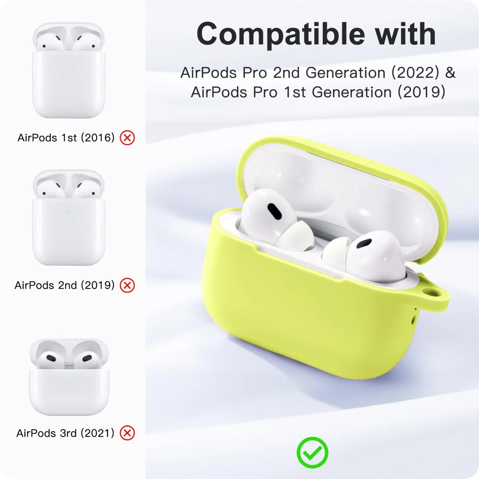 DL3 MOBILAK Compatible with AirPods Pro 2nd Generation Case Cover, Protective Silicone Skin with Keychain for Women Men for Apple AirPods Pro Gen 2 (2022), Front LED Visible - Yellow