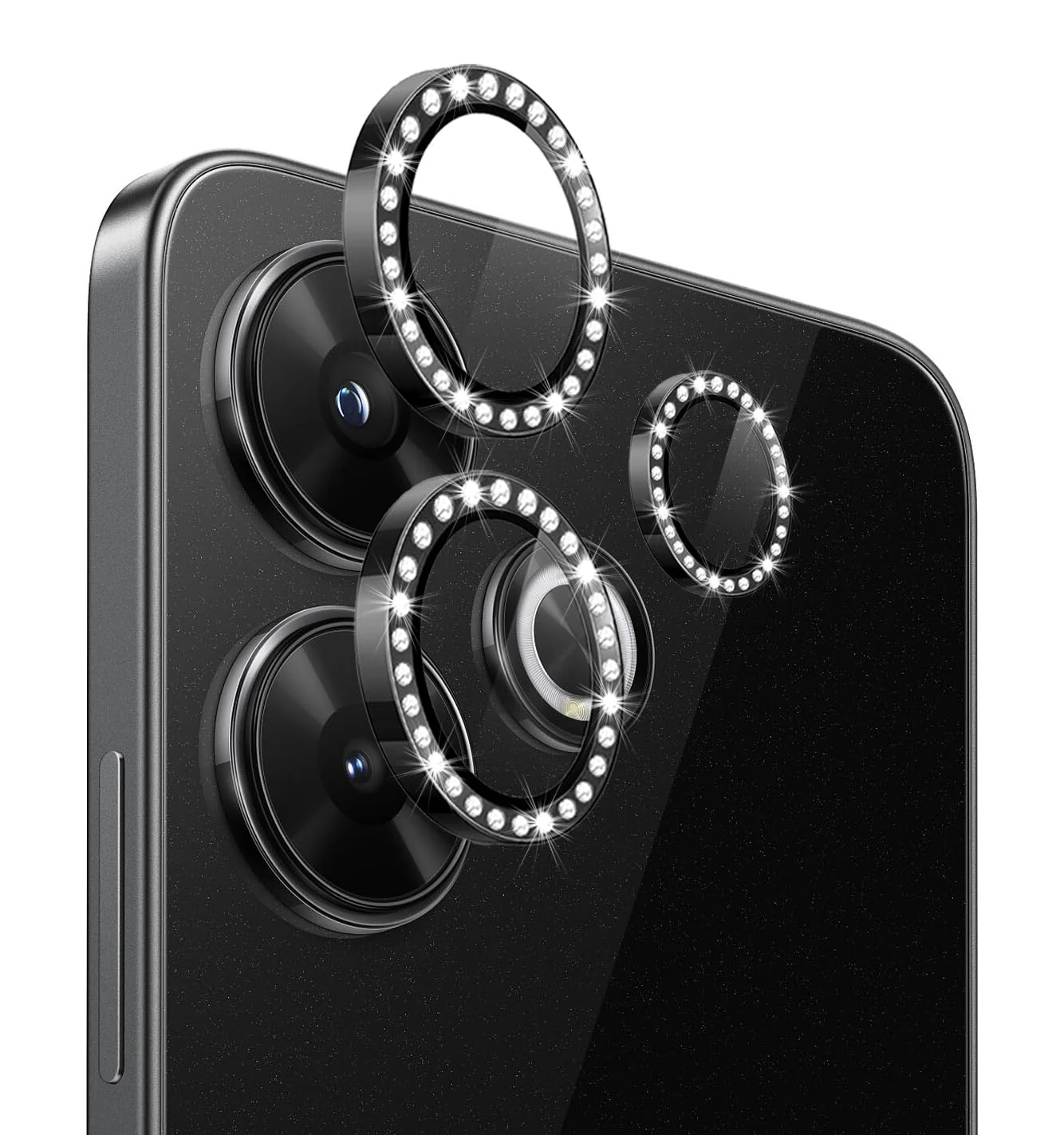 DL3 Mobilak Camera Lens Protector for Xiaomi Redmi 13 4G/5G / Poco M6 4G Accessories, 9H Tempered Glass Metal Individual Ring Camera Cover Screen Protector, Case Friendly, Anti Scratch - Diamond Black