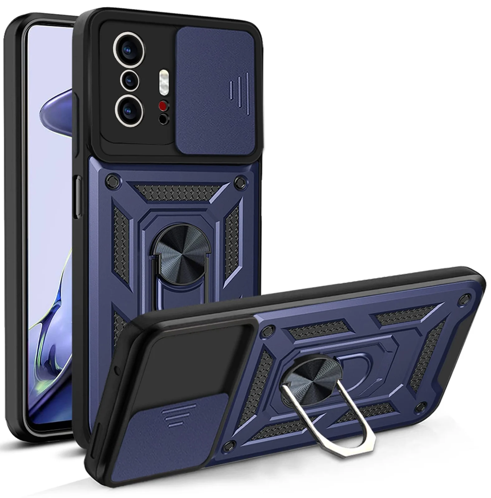 DL3 Mobilak Military-Grade Protective Case with Sliding Camera Cover, Metal Ring Kickstand and Magnetic Car-Mount Support for Xiaomi 11T / Xiaomi 11 T Pro - Blue