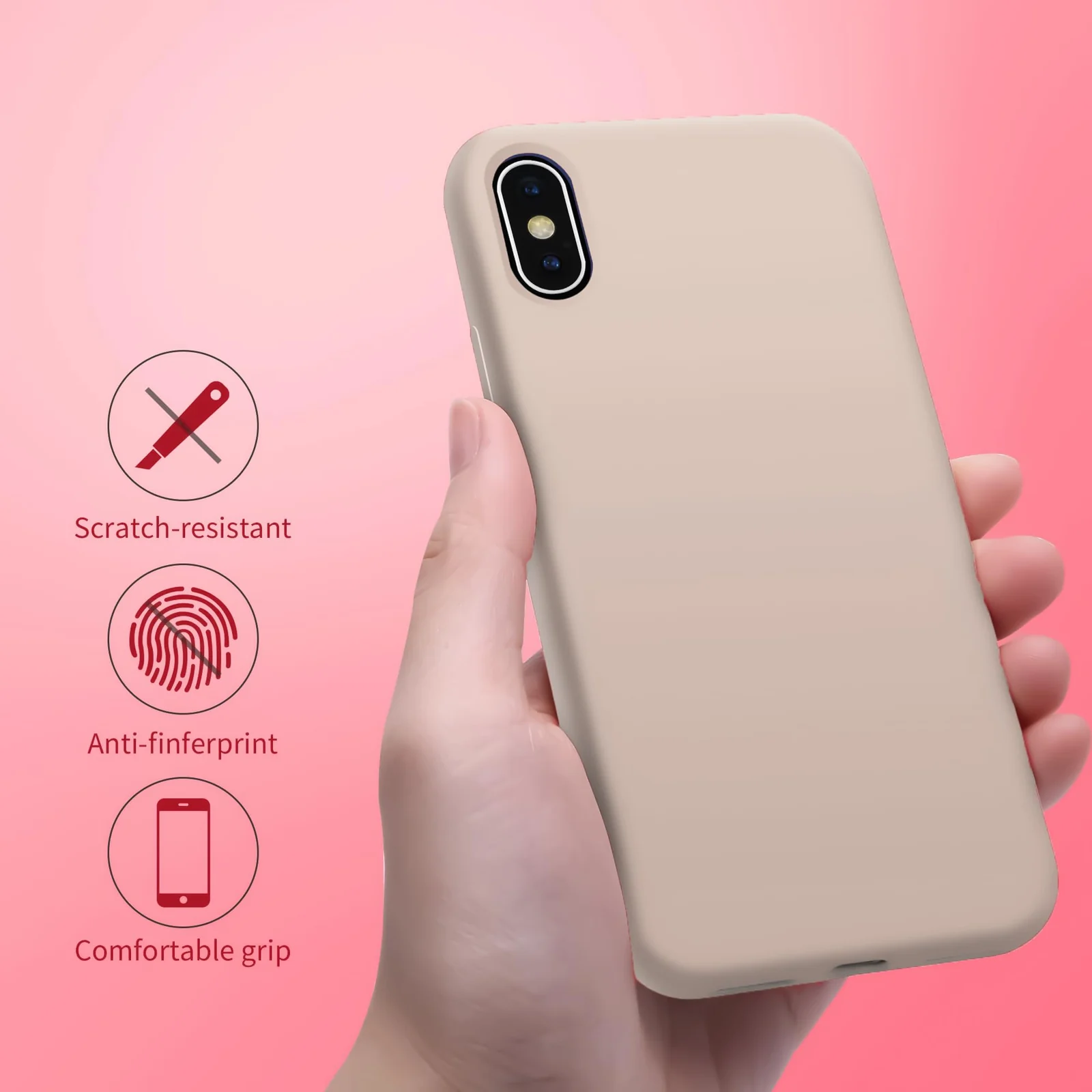 DL3 Mobilak Compatible with iPhone XS Max Case, Liquid Silicone Case, Full Body Protective Cover, Shockproof, Slim Phone Case, Anti-Scratch Soft Microfiber Lining - Pastel Pink