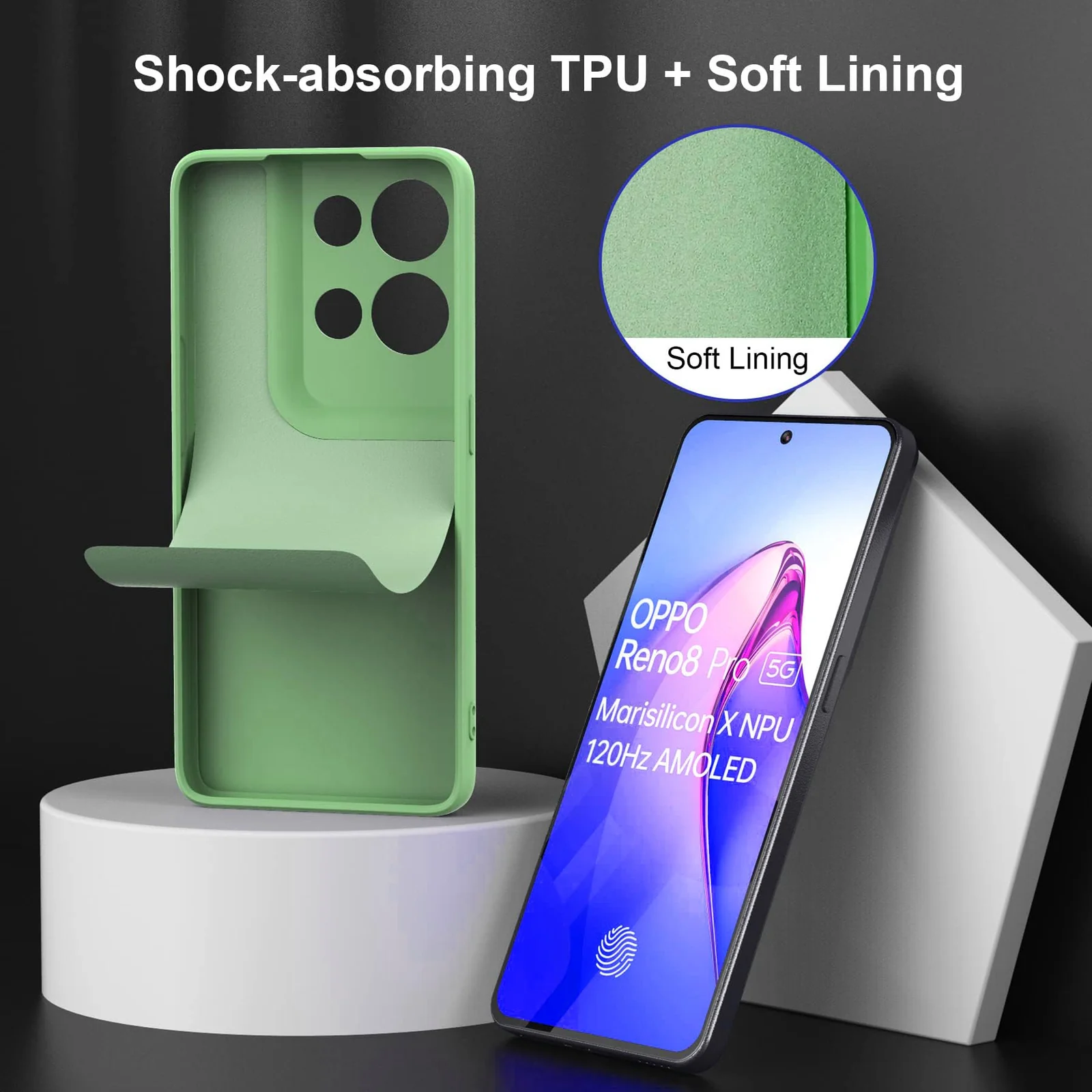 DL3 Mobilak Silicone Protective Case for OPPO Reno 8 Pro 5G / Reno 8 Pro Plus, Shock-absorbing protection, Scratch-resistant surface, Soft microfiber lining - Light Green