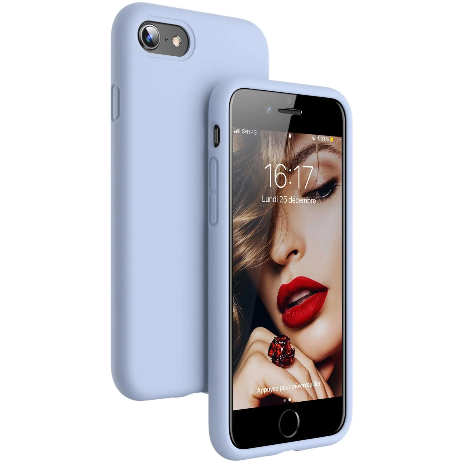 DL3 Mobilak Liquid Silicone Protective Case with Soft Microfiber Lining for iPhone SE 2022, SE 2020, iPhone 7, iPhone 8 - Baby Blue