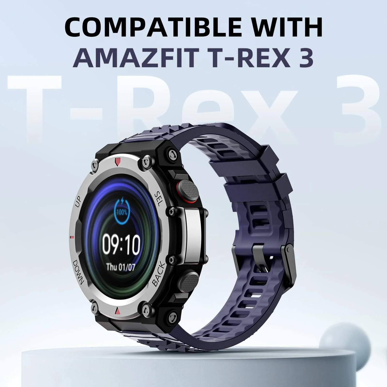 DL3 Mobilak Strap Compatible with Amazfit T-Rex 3, Men Women Sport Waterproof Soft Breathable Silicone Watch Bands Compatible with Amazfit T-Rex 3 with 1 Install Tool - Blue