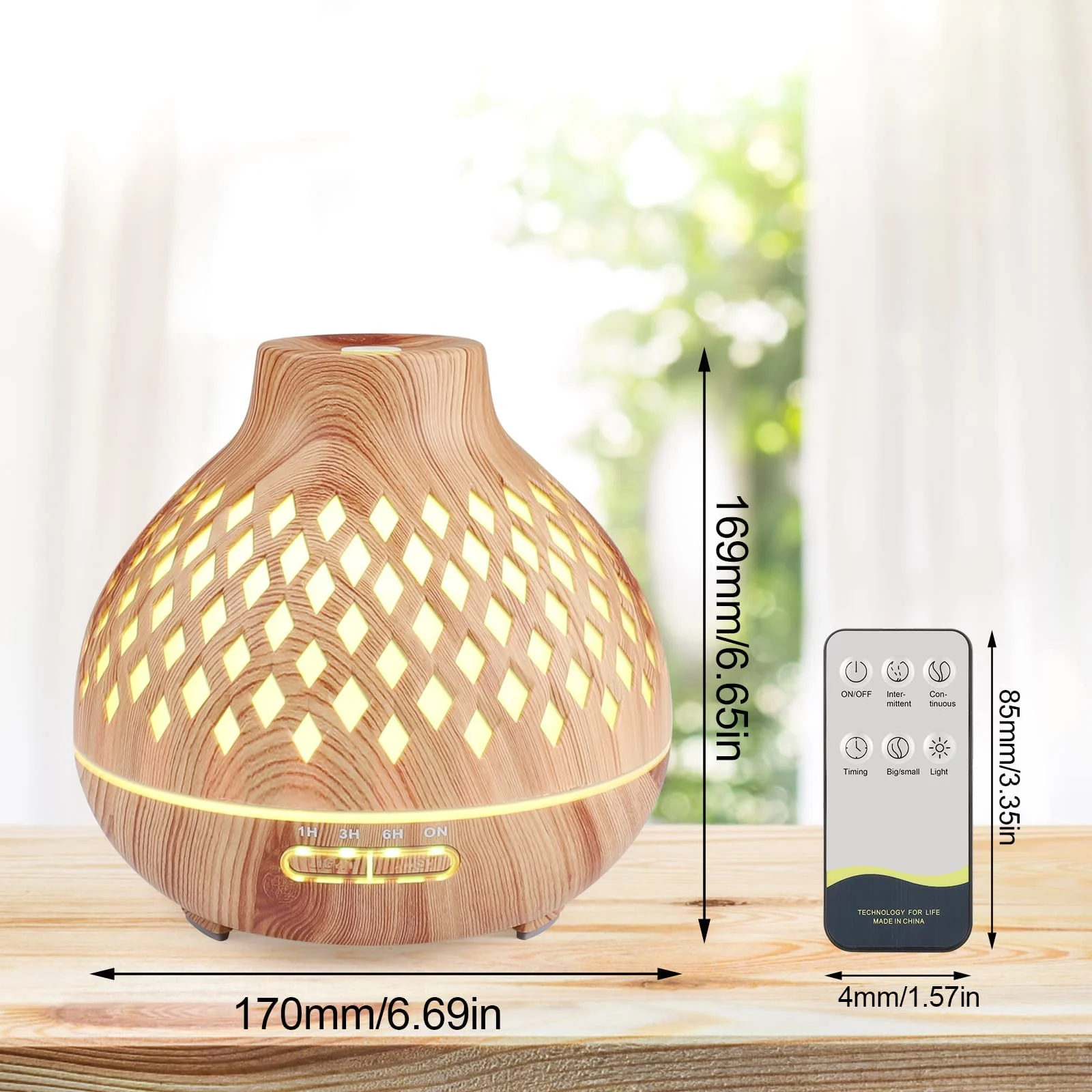 Mobigon Wood Cool Mist Ultrasonic Humidifier for Room Moisture, Aroma Diffuser for Home, 400ml Essential Oil Diffuser with 7 Colorful Night Light, Auto Shut-Off, Home, Office - Light woody