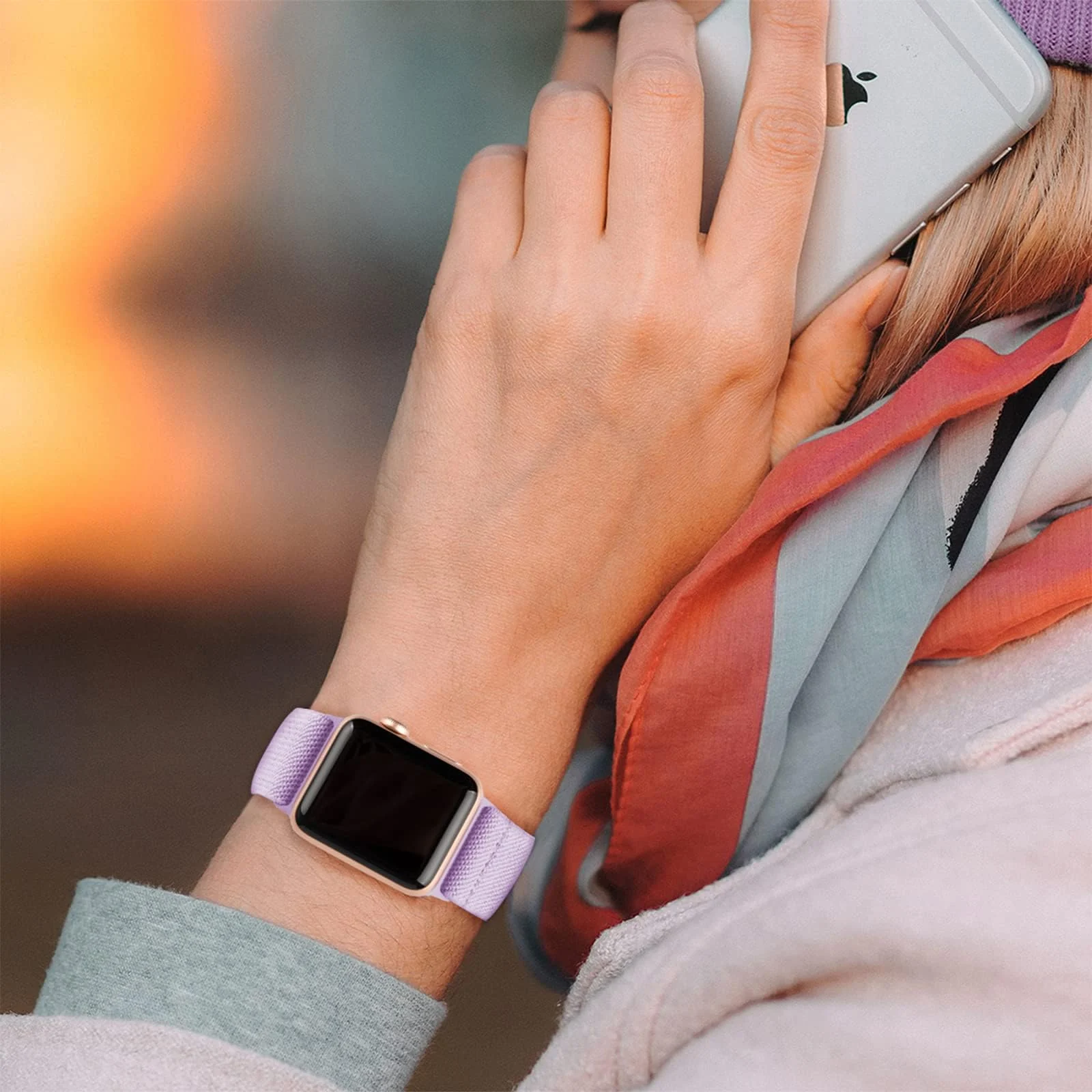 DL3 Mobilak Nylon Solo Loop Straps For Apple Watch Band 49mm 45mm 44mm 42mm 41mm 40mm 38mm, Elastic Wristbands for iwatch Ultra Series 9 8 7 6 5 4 3 2 1 Se (38MM/40MM/41MM) - Light Purple