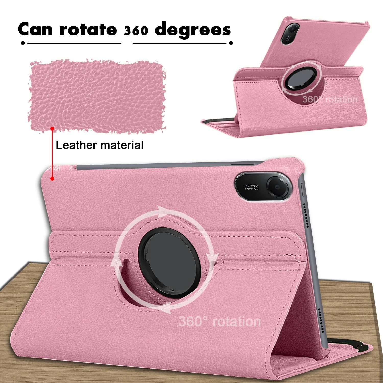 DL3 Mobilak Protective Cover for iPad Pro 13 inch Case M5/M4 (2025/2024), 360° Rotatable Smart Stand, Leather Folio Flip Cover with Multi-Angle Viewing, Auto Wake Sleep - Pink