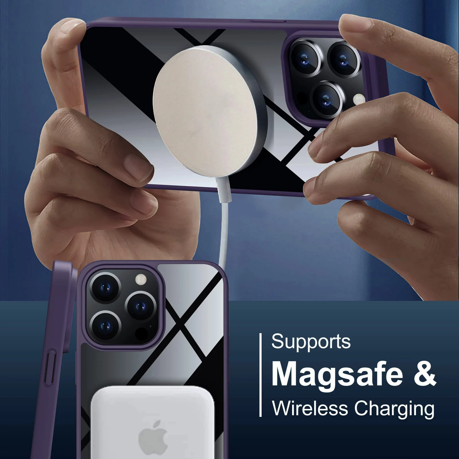 DL3 Mobilak Clear TPU Case for iPhone 14 (6.1 Inch), Shock-absorbing protection, Non-slip grip, Raised edges around the screen and camera - Deep Purple