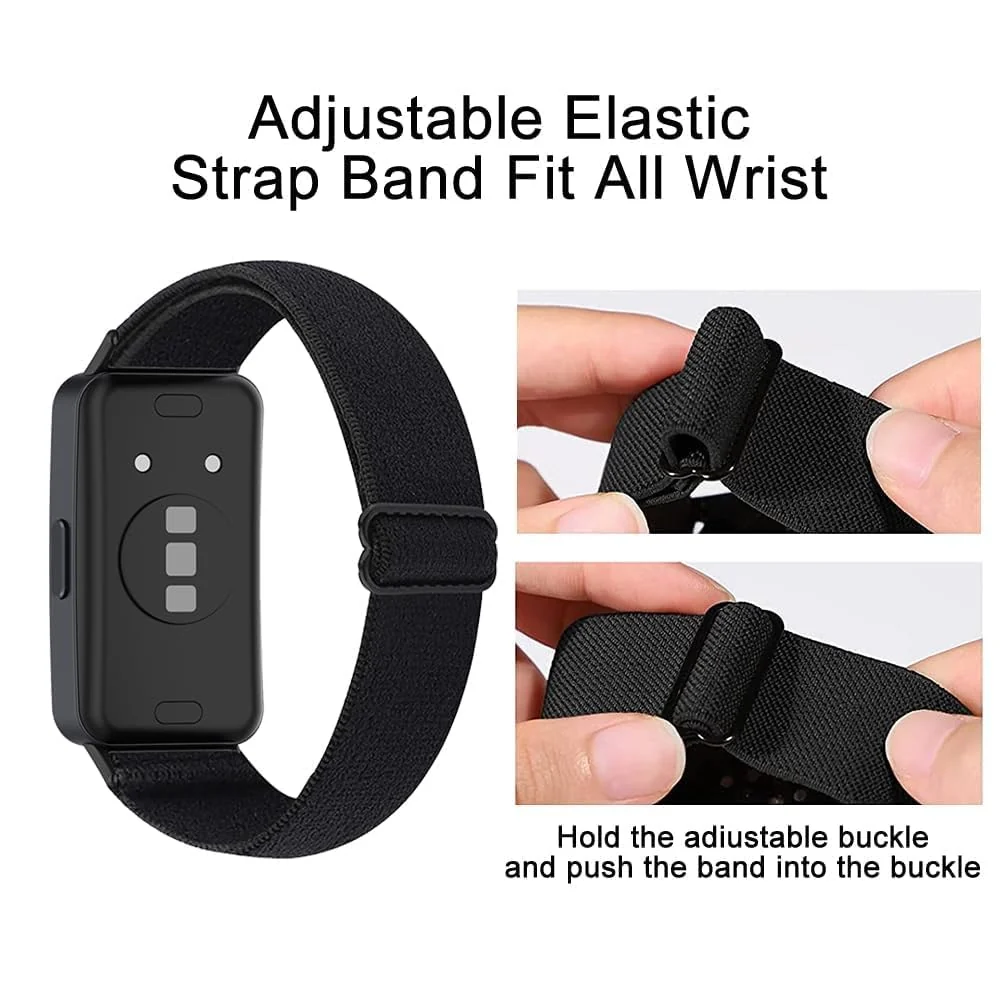 DL3 Mobilak Strap Compatible with Honor Band 7 / Huawei Band 7, Soft Elastic Nylon Straps, Adjustable Stretchy Sports Replacement Bracelets Wristbands for Women Men - Black