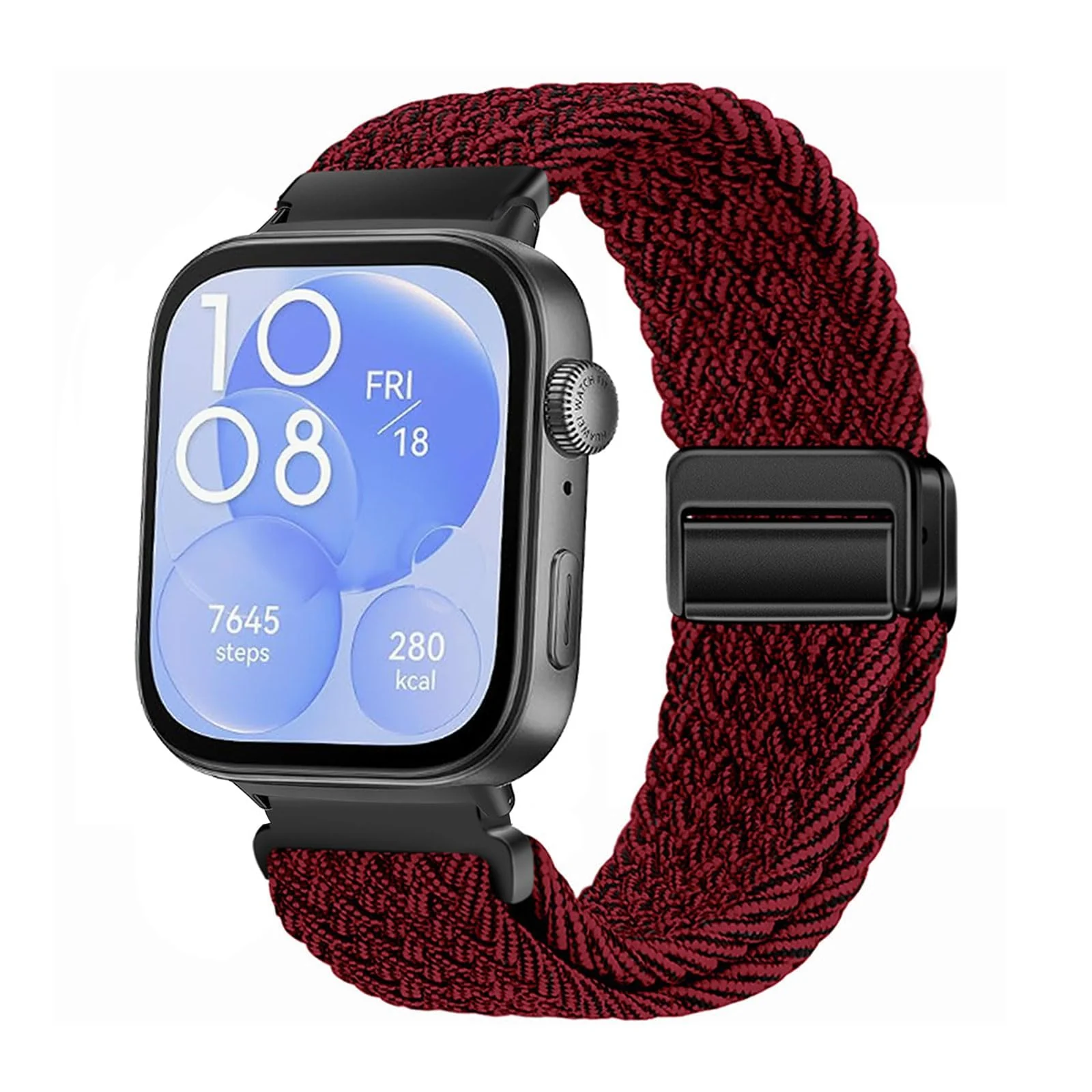 DL3 Mobilak Braided Strap for Huawei Watch Fit 4 / Fit 4 Pro/Fit 3 Bracelet, Quick Release Adjustable Nylon Sport Elastic Loop Band, Anti-Slip Magnetic Buckle Stretchy Nylon Strap - Red Black