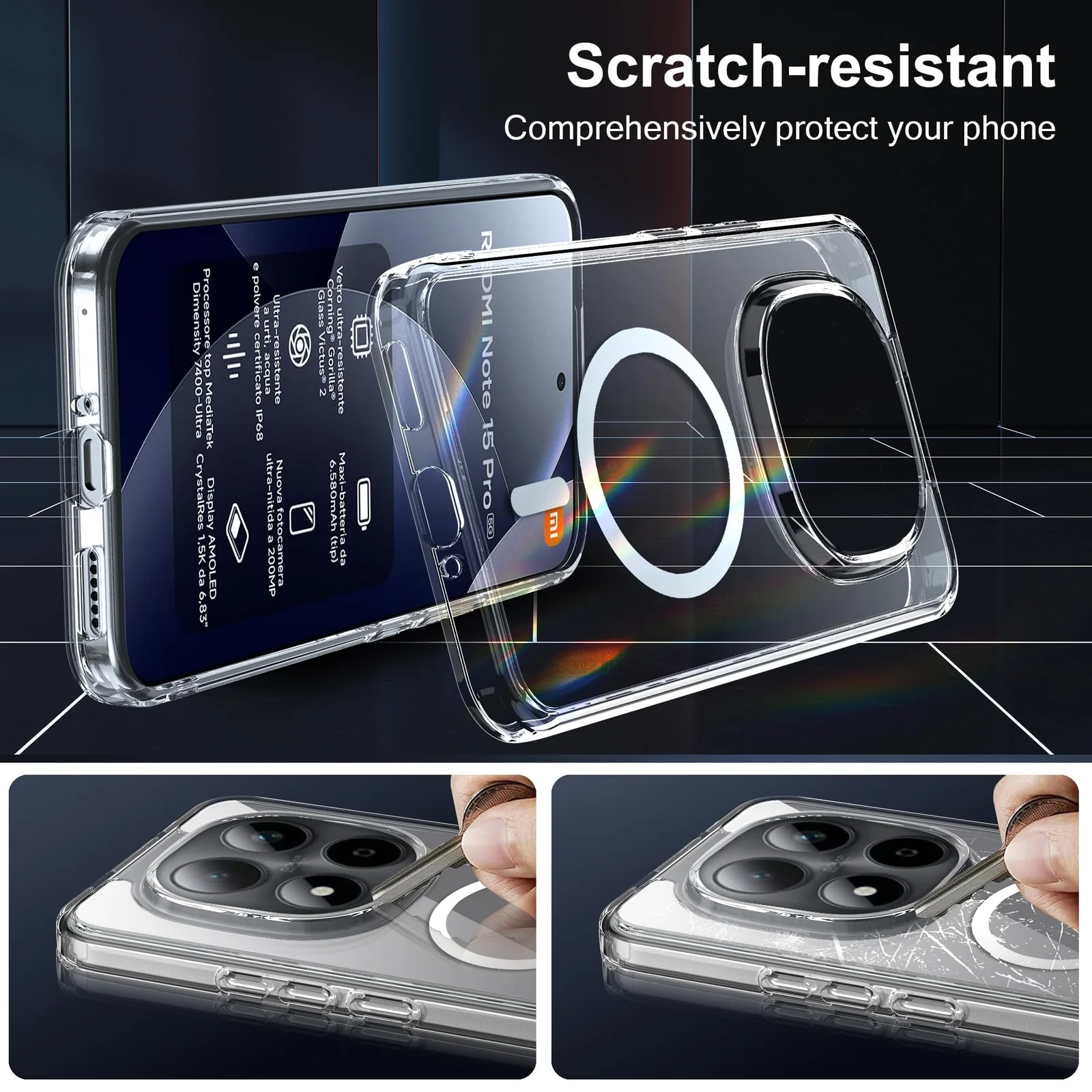 MOBIGON Slim Magnetic MagSafe-Compatible Phone Case for Xiaomi Redmi Note 15 Pro 5G, Clear