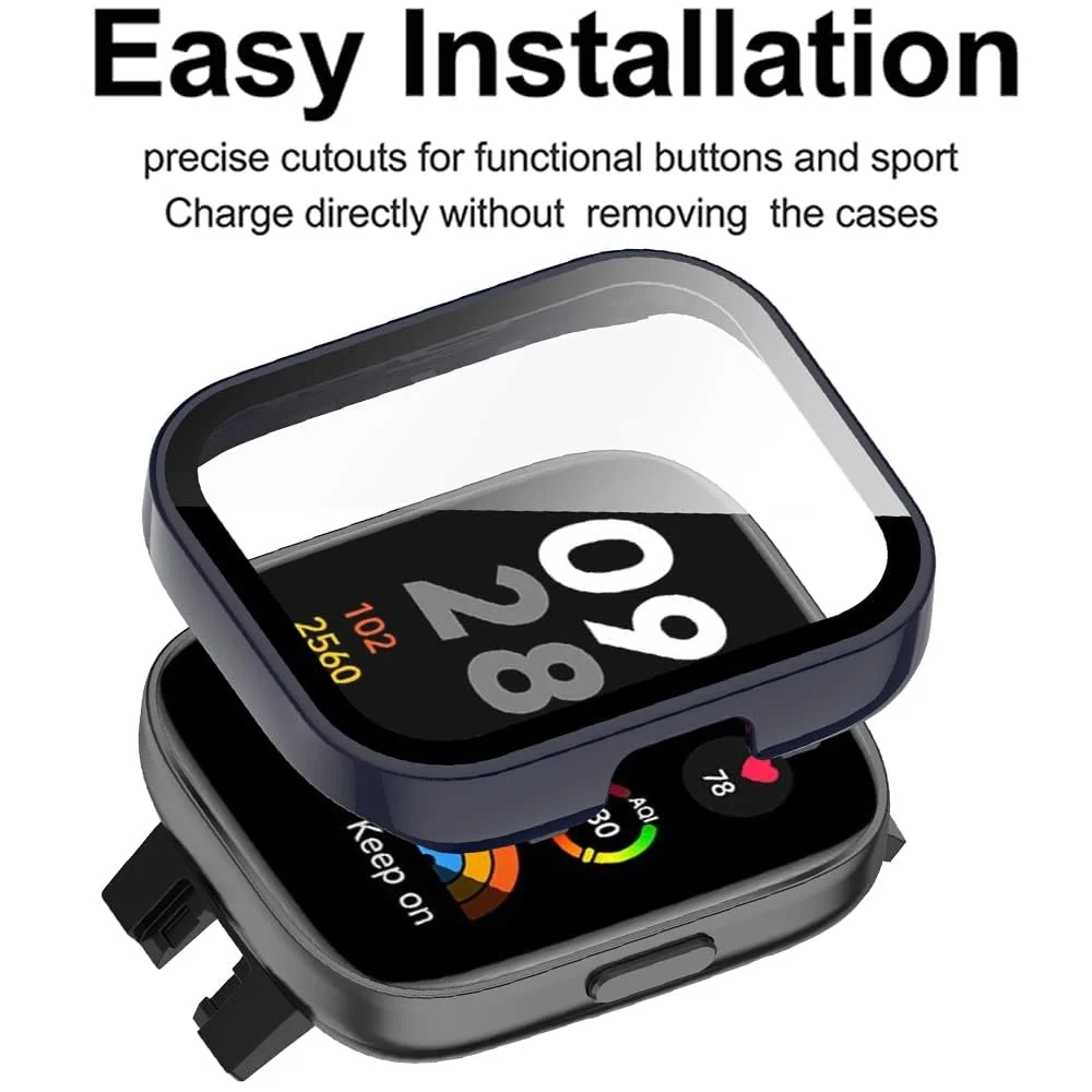 DL3 Mobilak Protective Case For Xiaomi Redmi Watch 3 (Not for Redmi Watch 3 Lite/Active) 9H Hardness PC Case Bumper Full Slim Protective Cover with Built-in Tempered Glass Screen Protector - Blue
