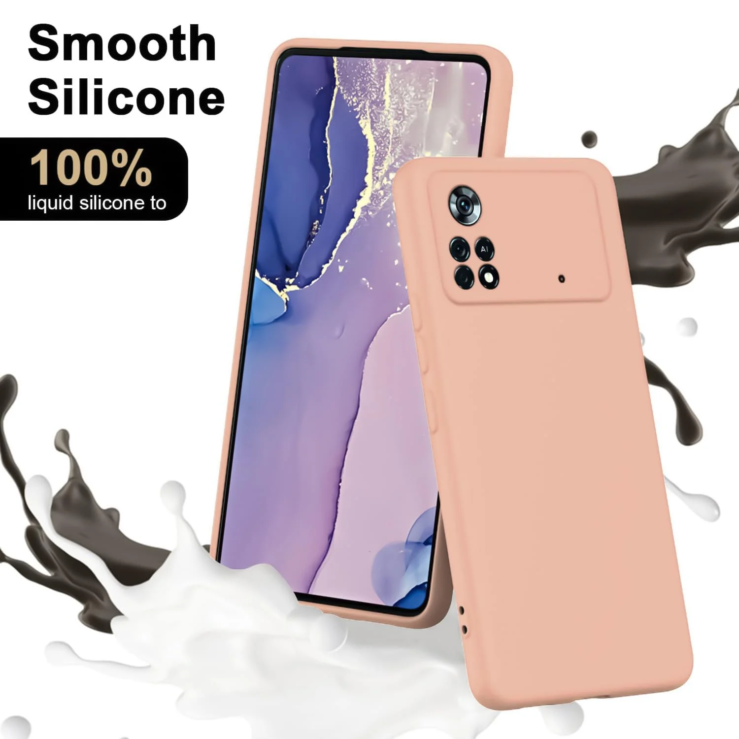 DL3 Mobilak Liquid Silicone Protective Case with Soft Microfiber Lining with Full Camera Protection for Xiaomi Poco X4 Pro 5G - Light Orange