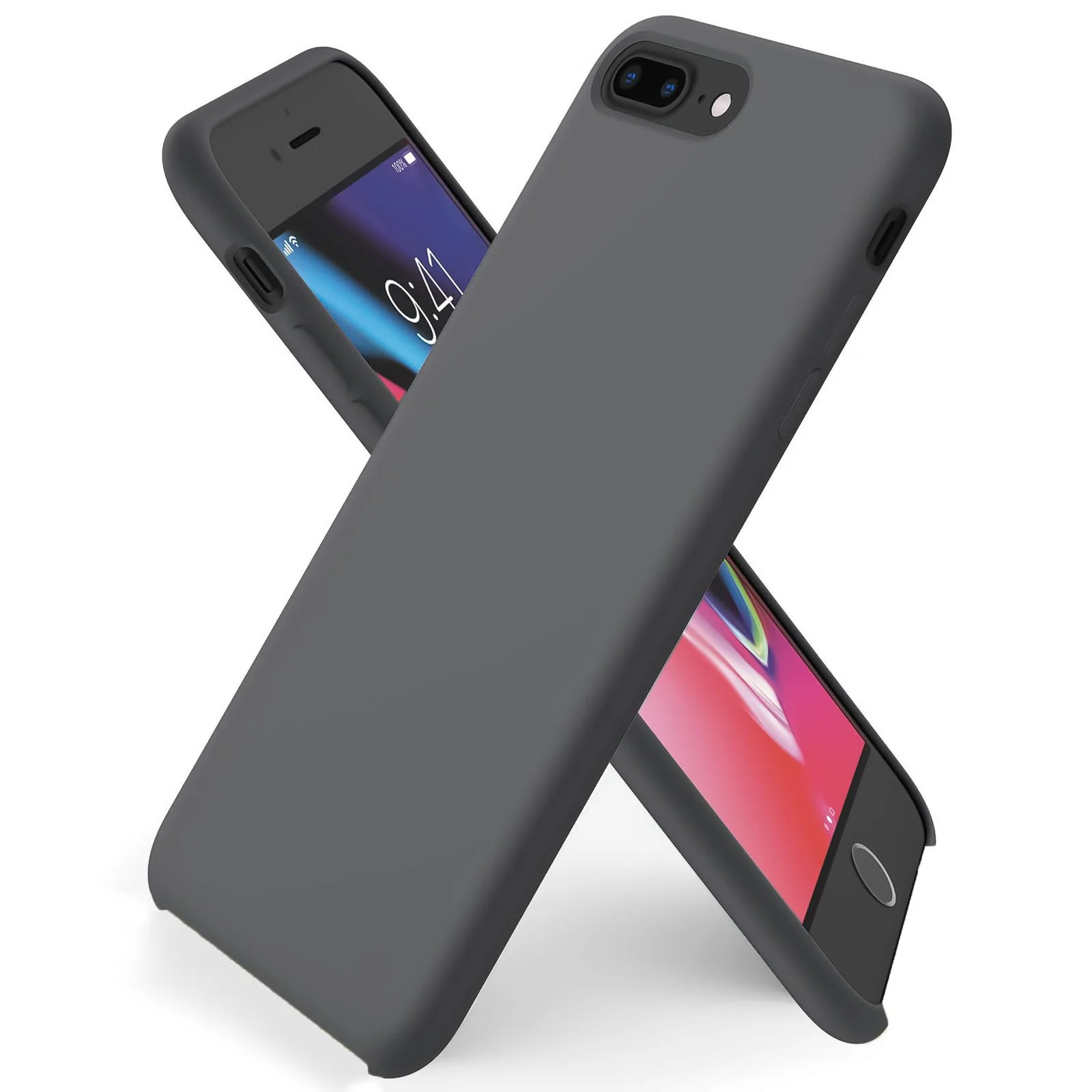 DL3 Mobilak Liquid Silicone Case for iPhone 7 Plus / iPhone 8 Plus, Shock-absorbing protection, Scratch-resistant surface, Soft microfiber lining - Space Grey