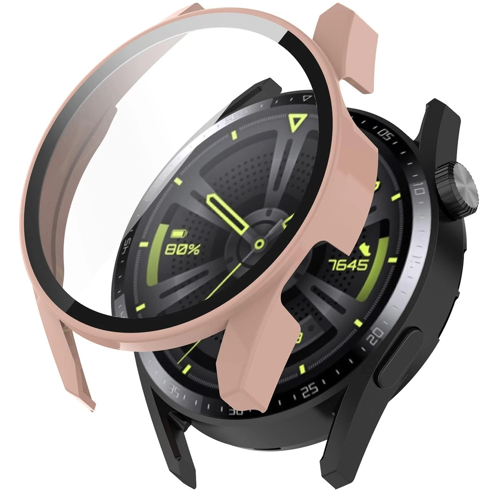 DL3 Mobilak Protective Case Compatible with Huawei Watch GT3 46mm 9H Hardness PC Case Bumper Full Slim Protective Cover with Tempered Glass For Huawei Watch GT 3 46mm - Pink