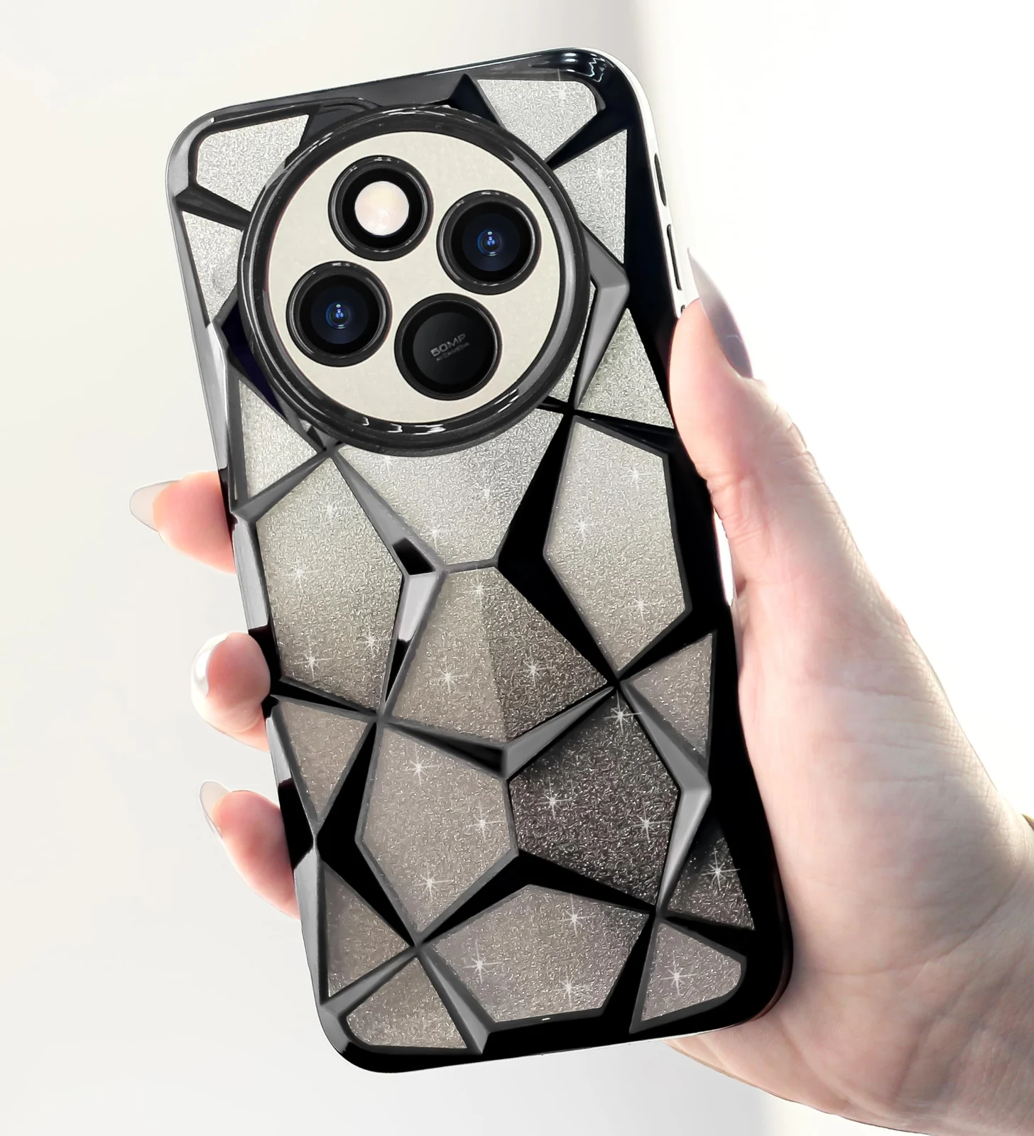 DL3 Mobilak Compatible with Xiaomi Redmi 14C/Redmi A4/Poco C75 Case Plating Bling Gradient Glitter Clear Cover Soft TPU Silicone Cute Camera Protection Shockproof Back for Women Girls Case - Black