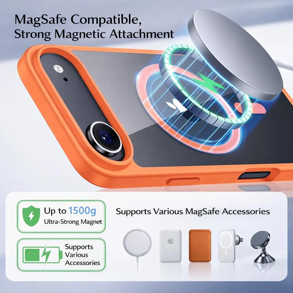 DL3 Mobilak Translucent Matte Case for iPhone 17 Air 6.5-Inch Compatible with, Compatible with MagSafe accessories, Shock-absorbing protection, Scratch-resistant surface - Orange