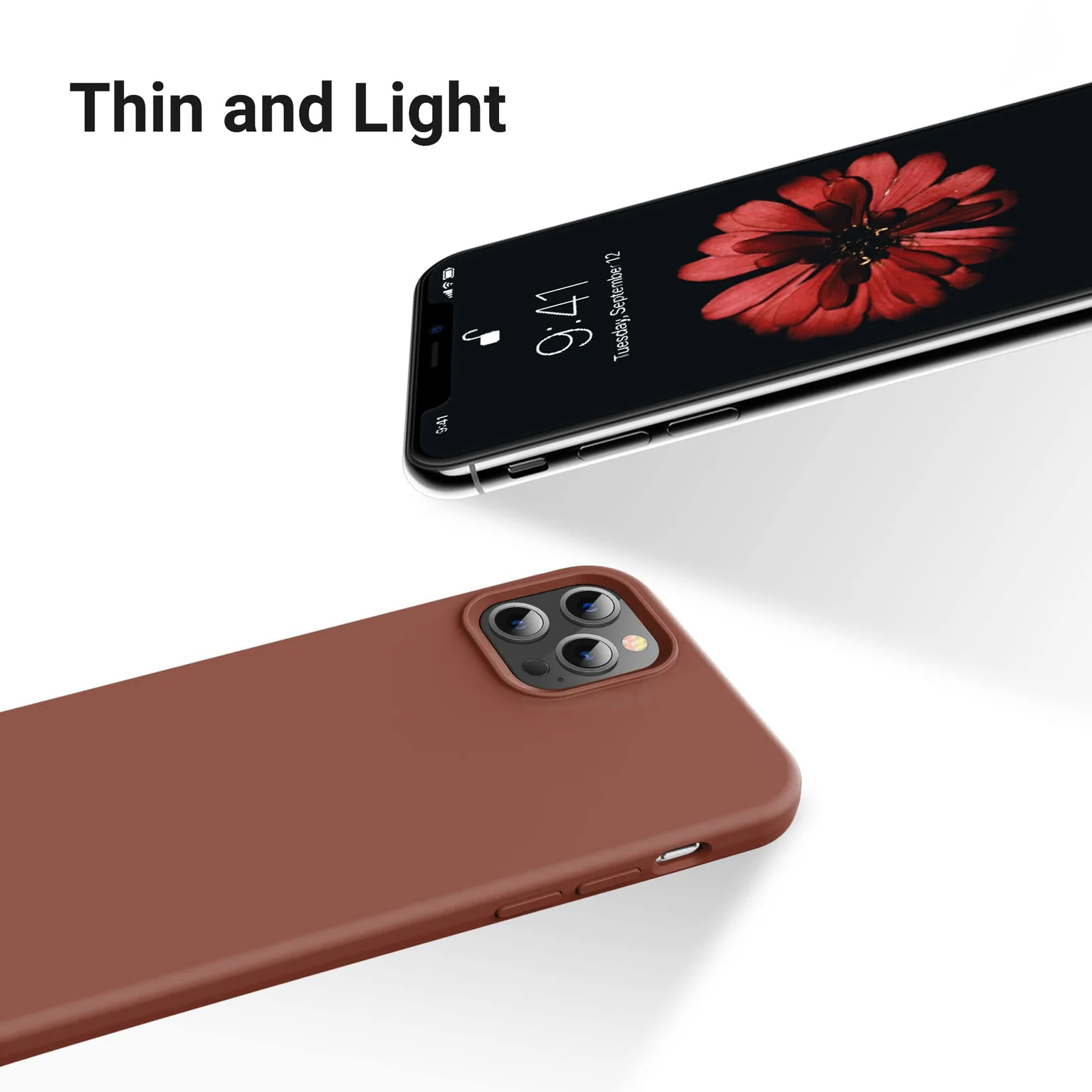 DL3 Mobilak Liquid Silicone Protective Case with Soft Microfiber Lining for iPhone 14 Pro Max (6.7 Inch) - Brown