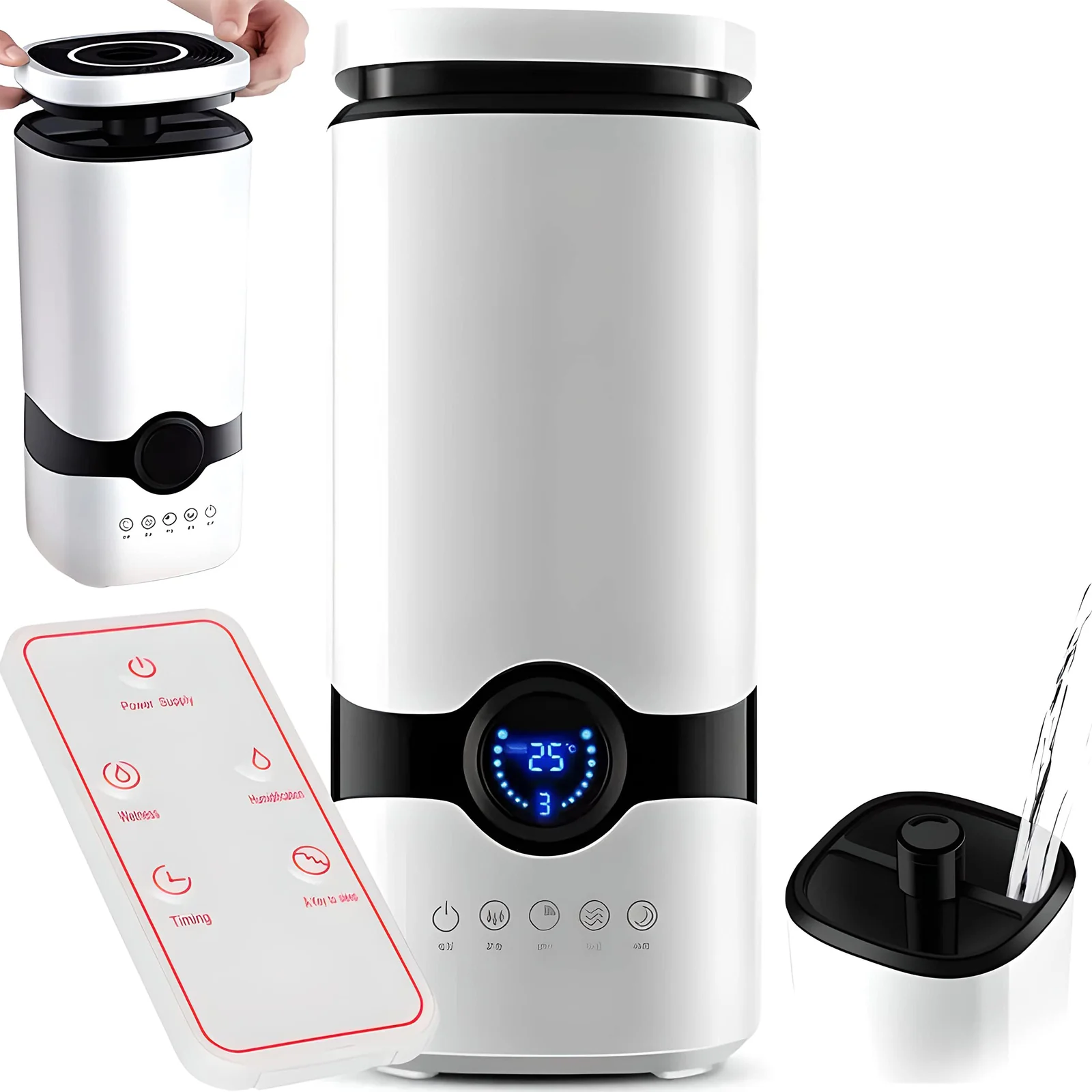 Mobigon Ultrasonic Humidifier Against Dry Heating Air 4L, Room Humidifiers with Remote Control for Bedroom, Children's Room and Plants, Air Humidifier, Ultra Quiet Aroma Diffuser - White