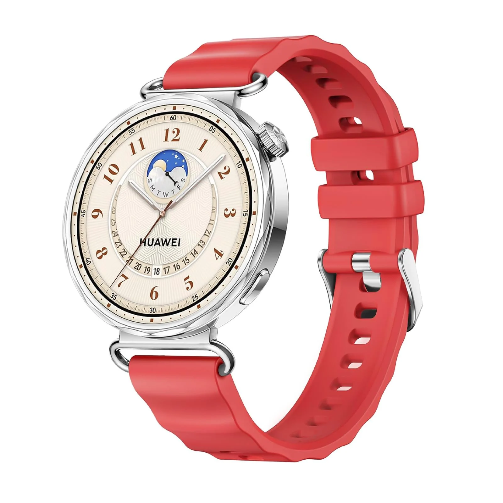 DL3 Mobilak 18mm Silicone Strap Compatible with Huawei Watch GT 6 41mm/GT 5 Pro 42 mm/GT5 41mm/GT4 41 mm/Huawei Watch 5 42mm, 18 mm Silicone Sport Replacement Band for Venu 2S/3S/Vivomove 3S/4S - Red