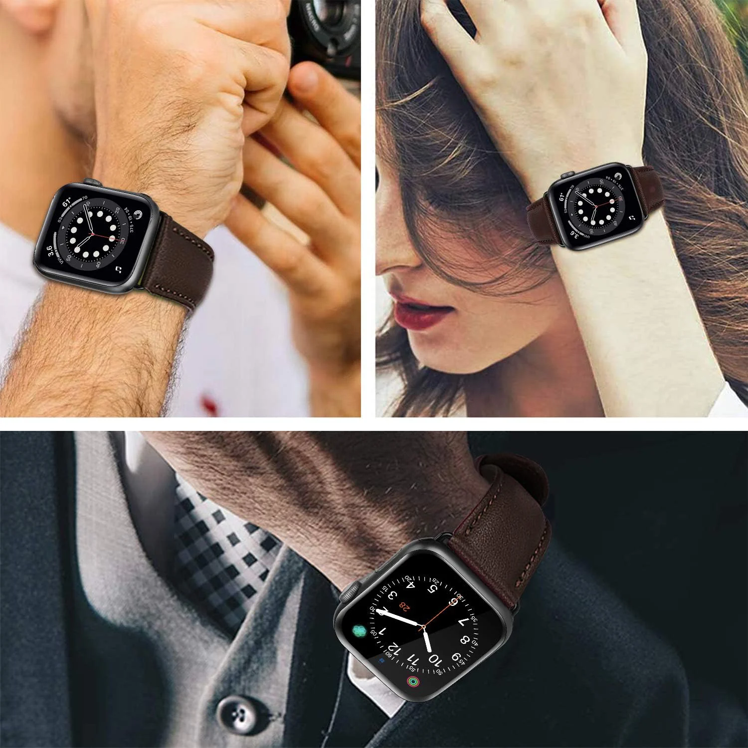 DL3 Mobilak Compatible with Apple Watch Band 49mm 46mm 45mm 44mm 42mm Leather Band Replacement Strap, Soft Leather Bracelet for iWatch Series 11 10 9 8 7 6 5 4 SE SE2 Ultra 3 2 1 - Dark Brown