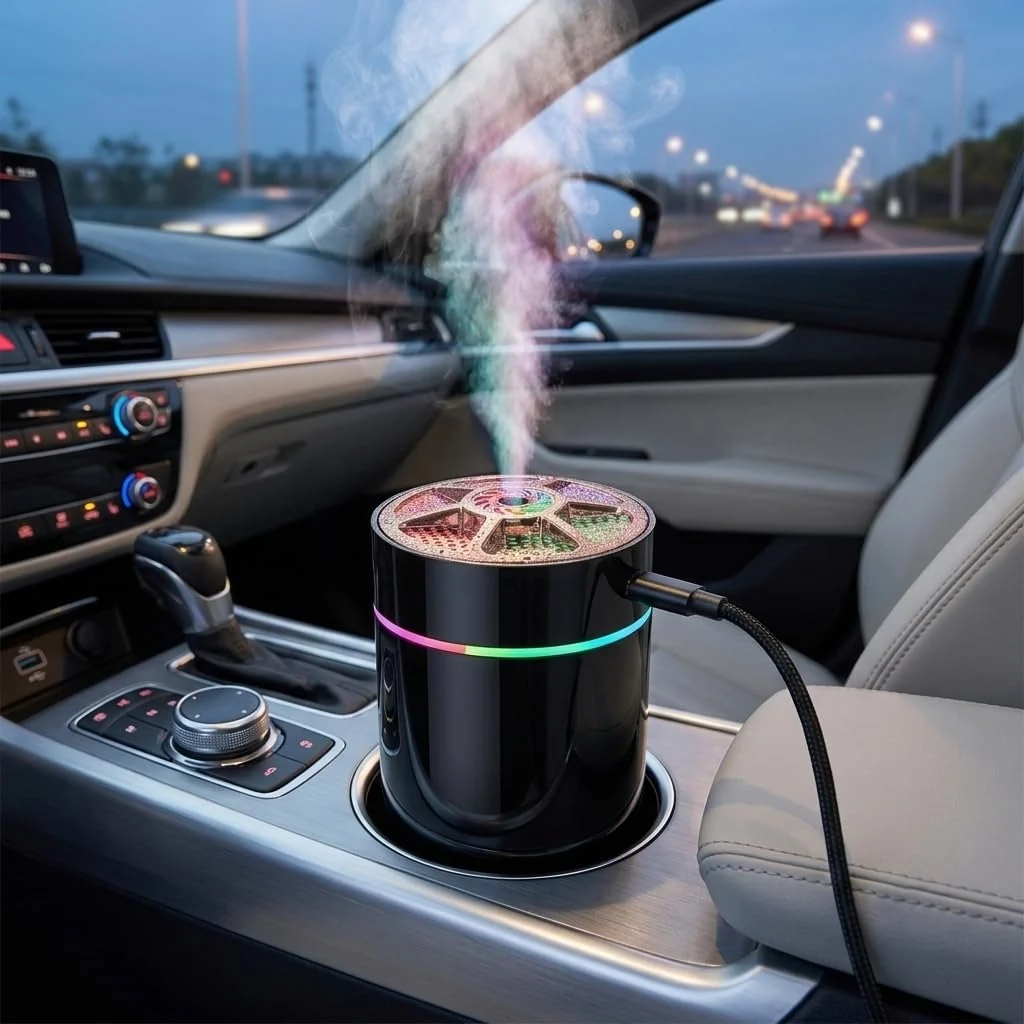 MOBIGON 220 ml USB Humidifier with Night Light, Black