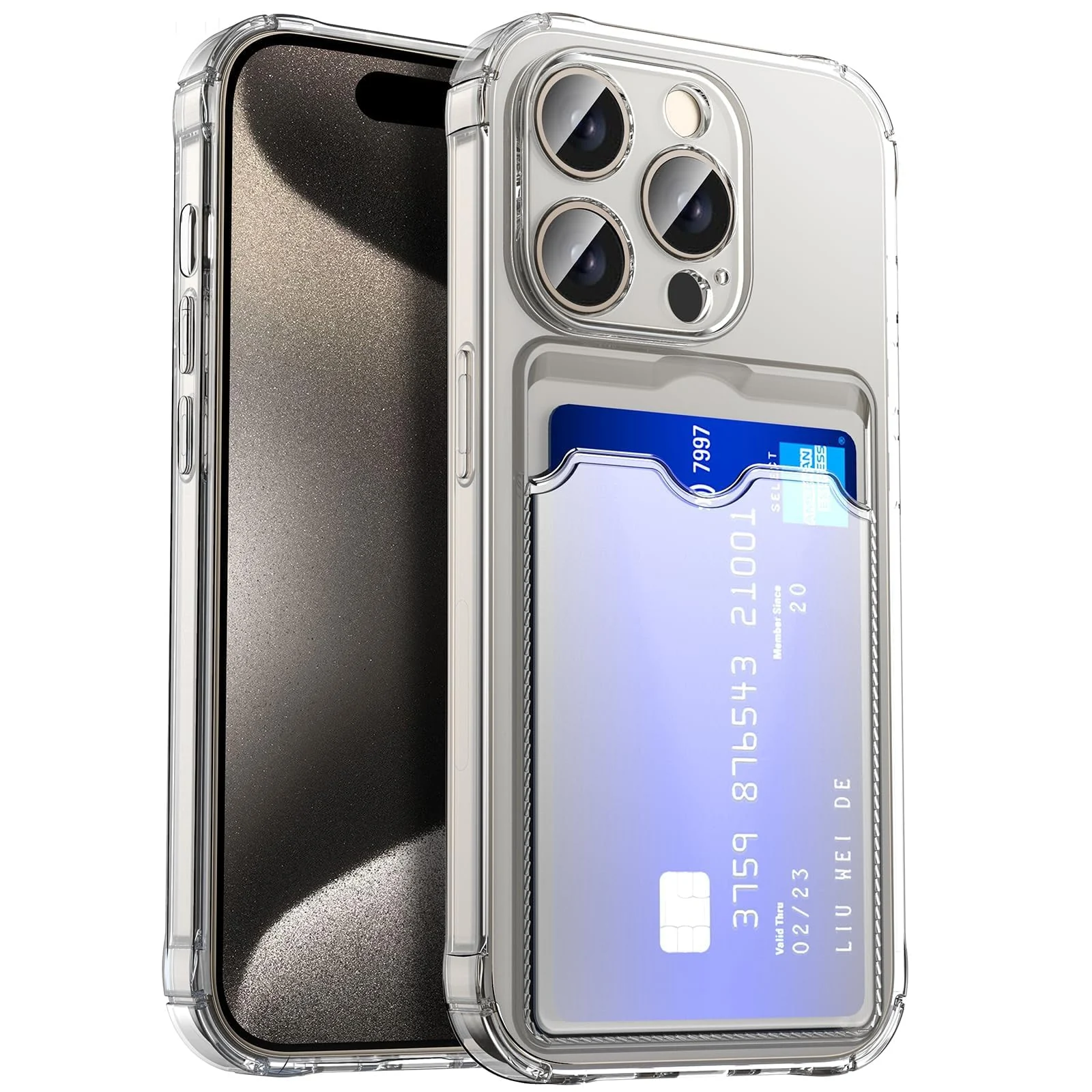 DL3 Mobilak Clear TPU Card Holder Case for iPhone 14 Pro Max with Camera Protection and Shockproof Design - Transparent