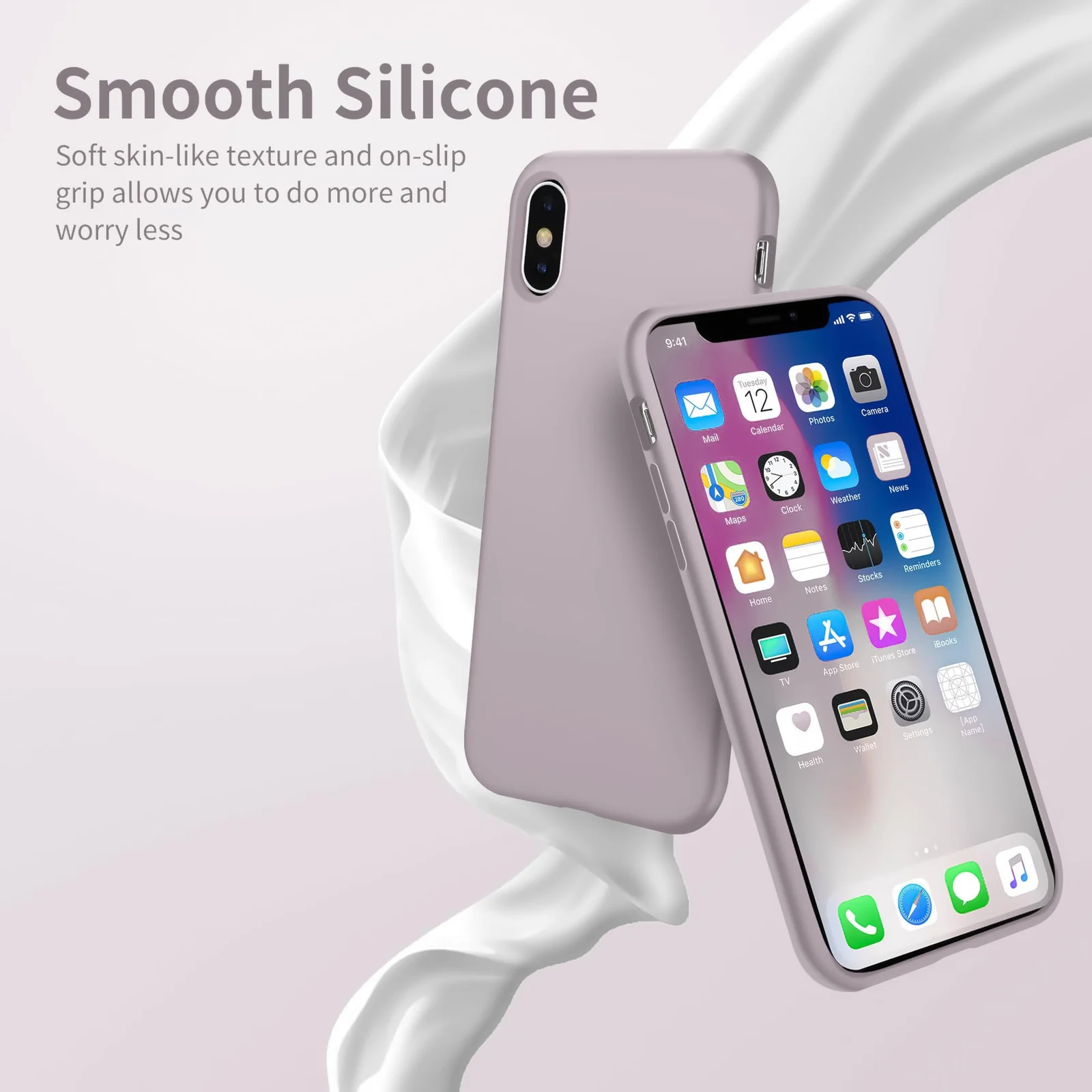 DL3 Mobilak Liquid Silicone Case for iPhone XS Max, Shock-absorbing protection, Scratch-resistant surface, Soft microfiber lining - Lavender Pink