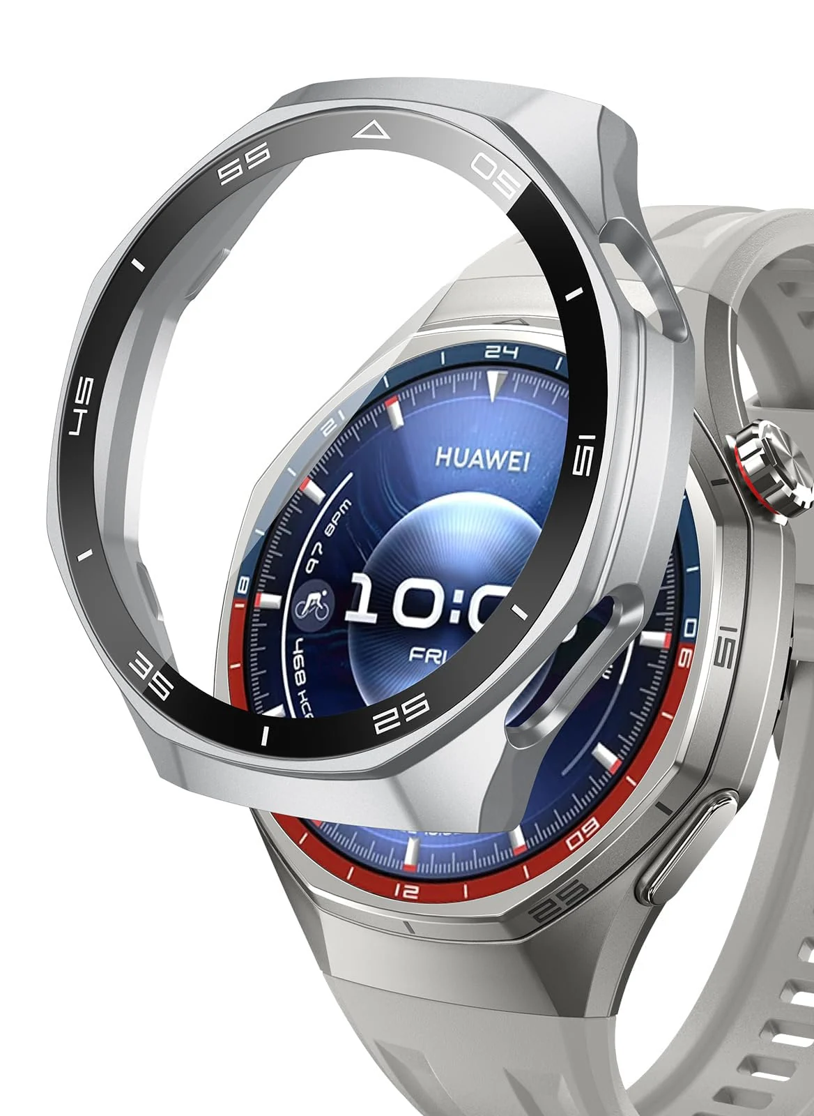 DL3 Mobilak Protective Case for Huawei Watch GT 6 Pro 46mm, Hard PC Bumper Cover with Built-in Tempered Glass Screen Protector Shell Cover Full Coverage with Scale for GT6 Pro 46 mm - Silver