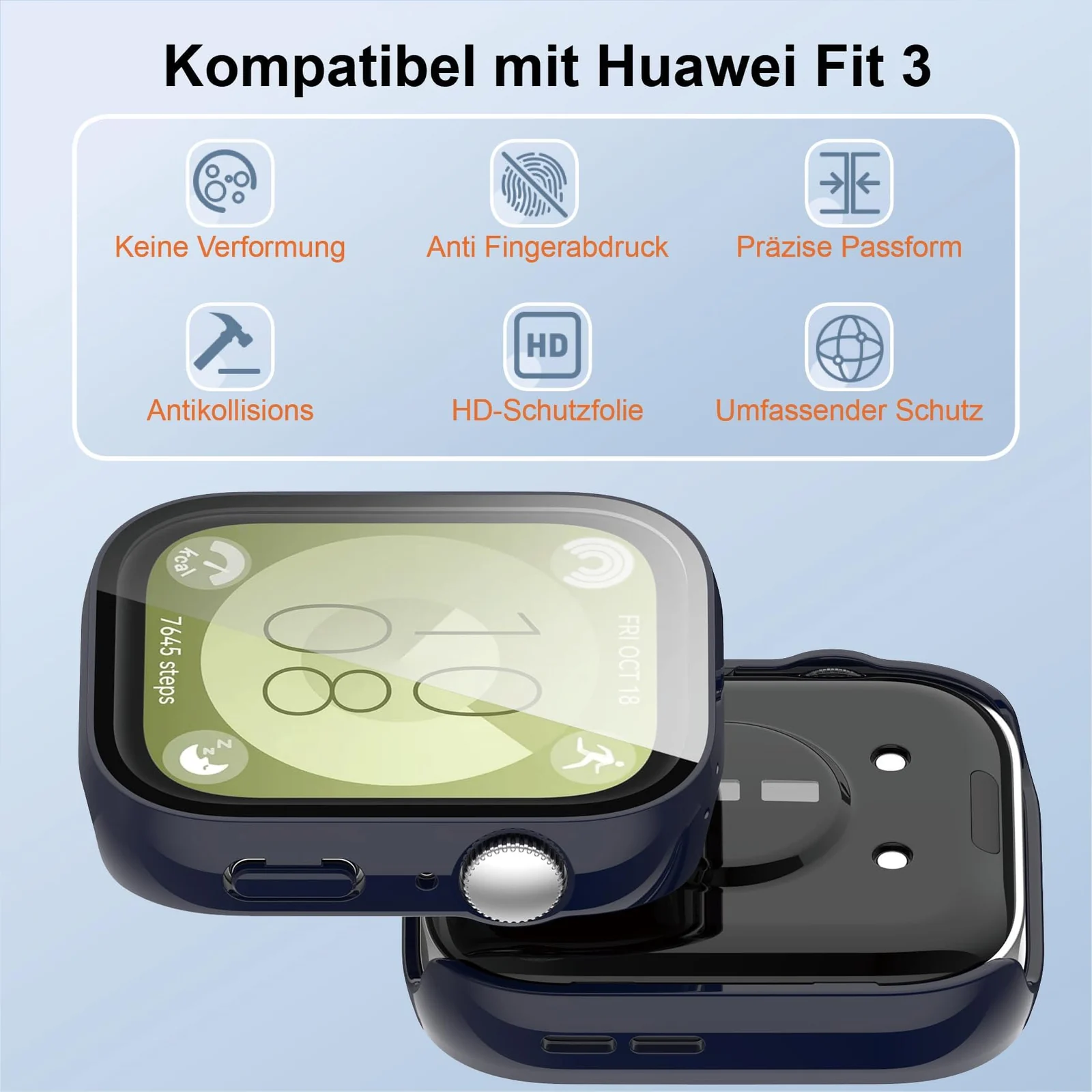 DL3 Mobilak Case Compatible with Huawei Watch Fit 3, Full Coverage Slim Hard Case Protective Bumper Built-in Tempered Glass Screen Protector Shell for Huawei Watch Fit 3 - Blue