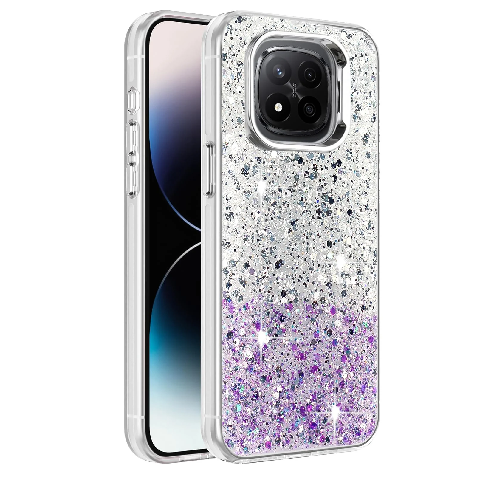 DL3 Mobilak Glitter Rhinestone Protective Case for Redmi Note 14 Pro 5G / POCO X7 5G with Shockproof Design - White Purple