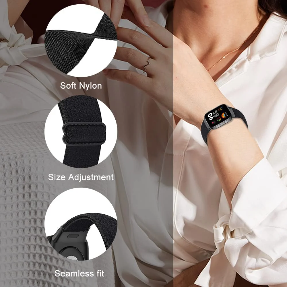 DL3 Mobilak Elastic Straps Compatible with Xiaomi Redmi Watch 3 (Not for Redmi Watch 3 Lite/Active) Men Women, Adjustable Stretchy Bracelets Sport Nylon Replacement Bracelet - Black