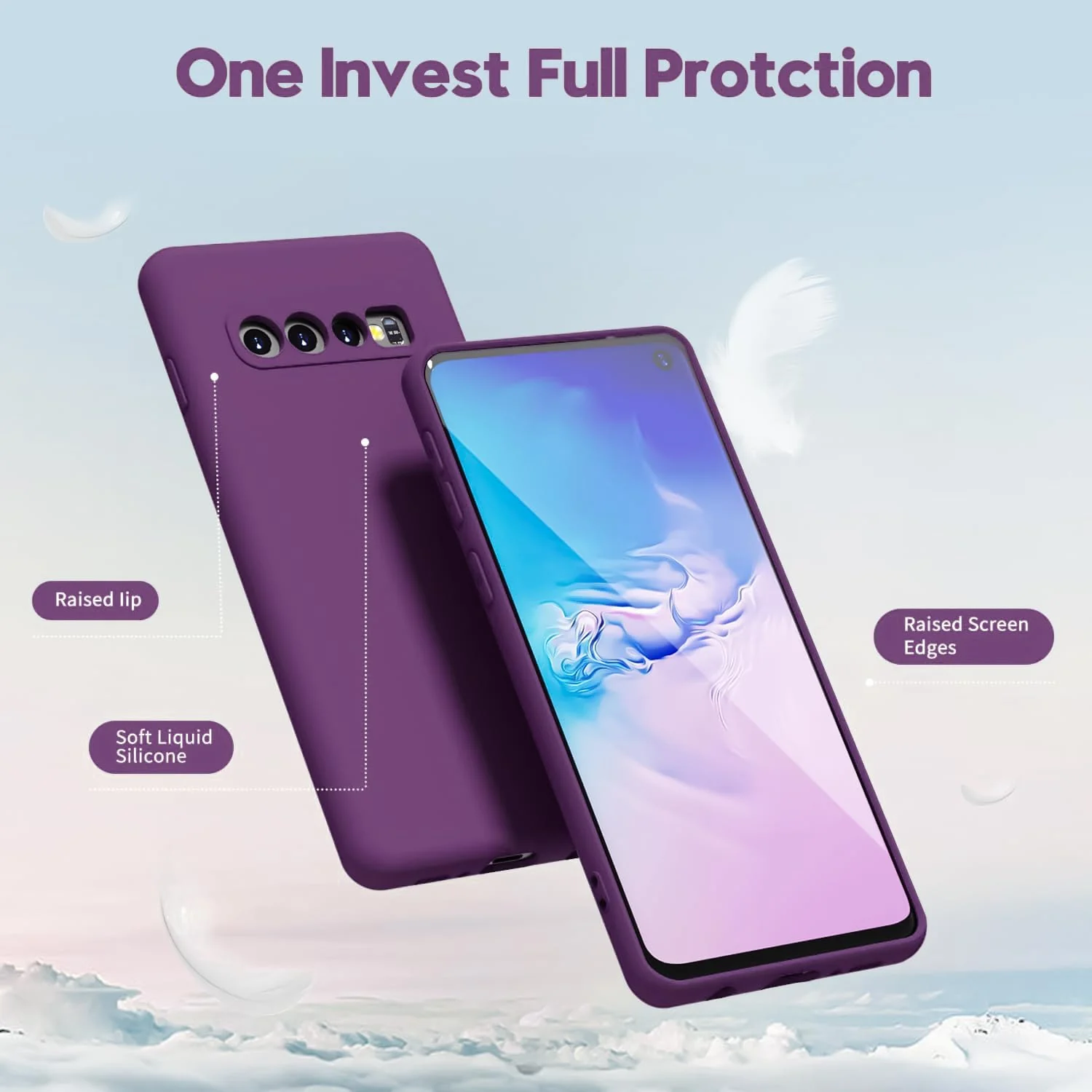 DL3 Mobilak Liquid Silicone Protective Case with Soft Microfiber Lining with Full Camera Protection for Samsung Galaxy S10 - Violet