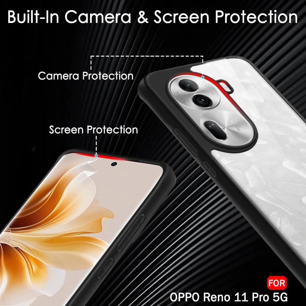 DL3 Mobilak Clear PC and TPU Protective Case for OPPO Reno 11 Pro 5G with Camera Protection and Military-Grade Protection - Black
