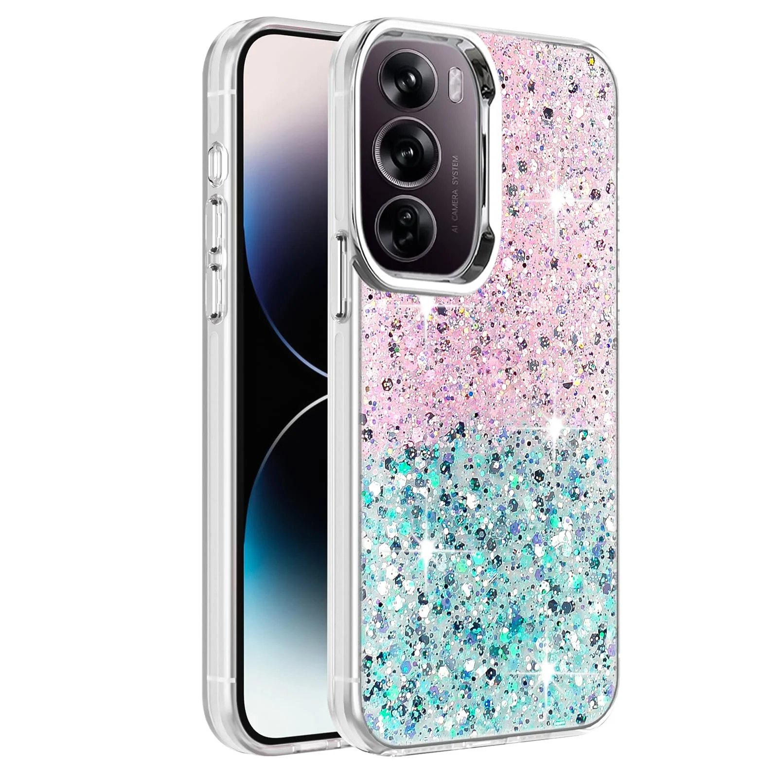 DL3 Mobilak Glitter Rhinestone Protective Case for realme C75 / realme 14x with Shockproof Design - Pink Green