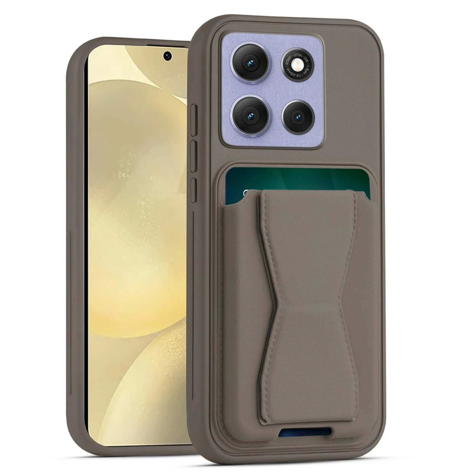 DL3 Mobilak Leather Wallet Case Compatible with Moto Edge 60 Fusion/Edge 60, Leather Back Cover With TPU Frame, Shockproof Protective Phone Case with Card Holder Stand - Titanium