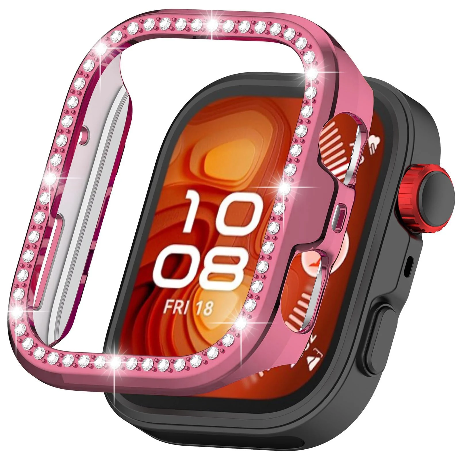 Dl3 Mobilak Bling Case for Huawei Watch Fit 4 Pro, Slim Hard PC Frame Cover with Crystal Diamond Bumper Design (Without Screen Protector), Protective Case for Women and Girls - Pink