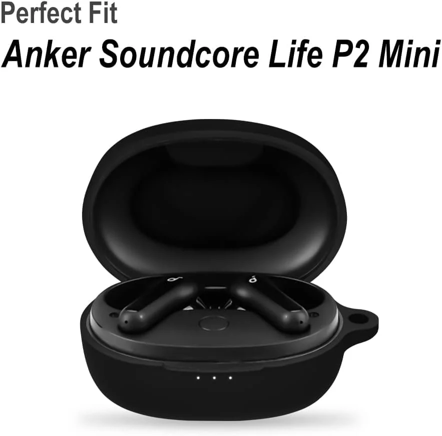 DL3 MOBILAK Silicone Case Compatible with Soundcore Life P2 Mini Earbuds, Soft Silicone Protective Case Cover, Shockproof Sleeve with Carabiner - Black
