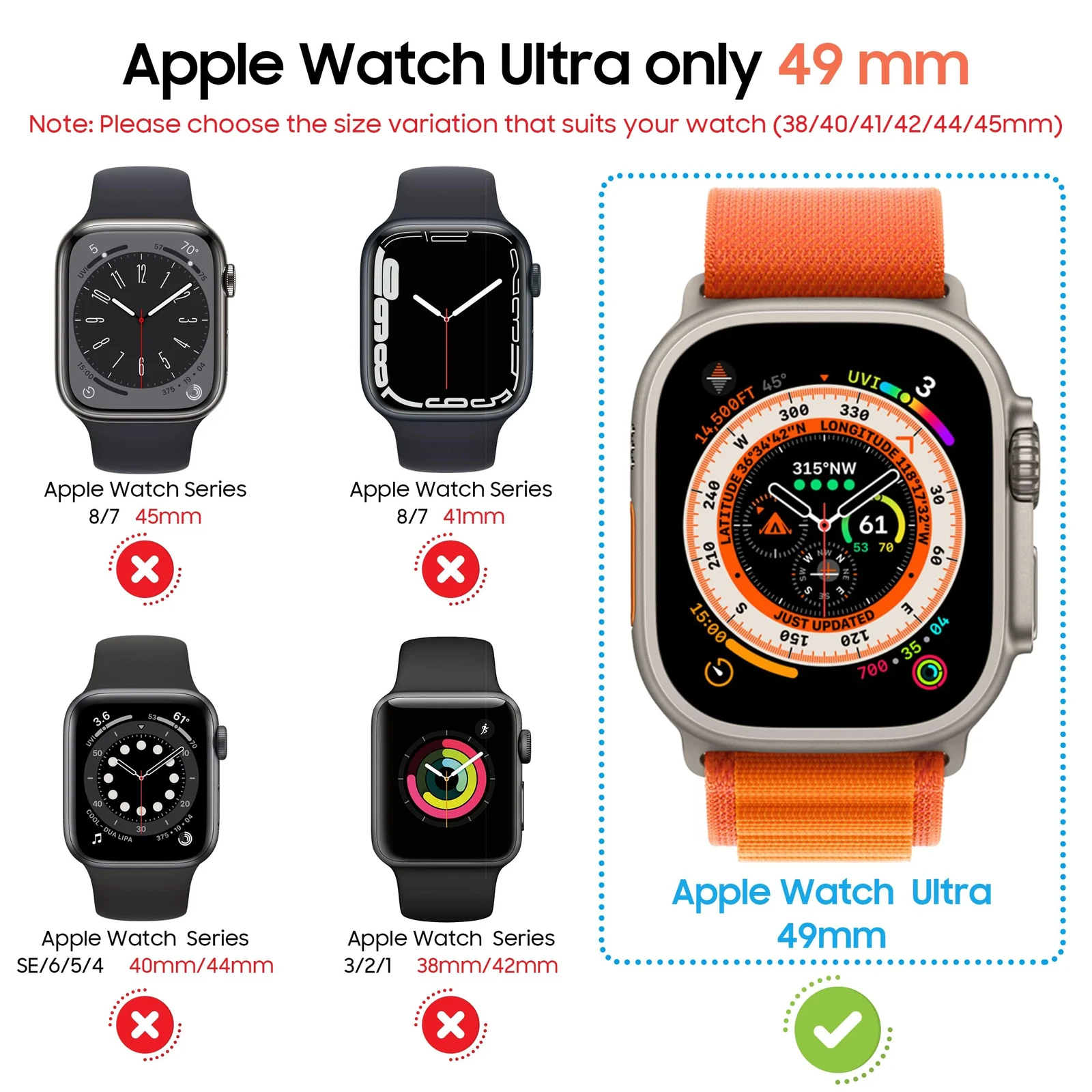 DL3 Mobilak Cover for Apple Watch Ultra 3/2/1 49mm Privacy Screen Protector Anti Spy, Shockproof Bumper Case, Integrated Hard PC Protective Case in HD Tempered Glass for Apple Watch Ultra - Starlight