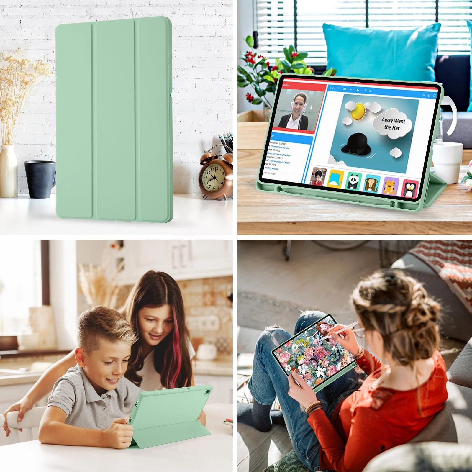 DL3 Mobilak Xiaomi Pad 6/Pad 6 Pro Case with Pen Holder 11.0 inch 2023, Soft TPU Back Trifold Stand Protective Smart Cover Flip for Xiaomi Pad 6/Pad 6 Pro, Auto Wake&Sleep - Mint Green