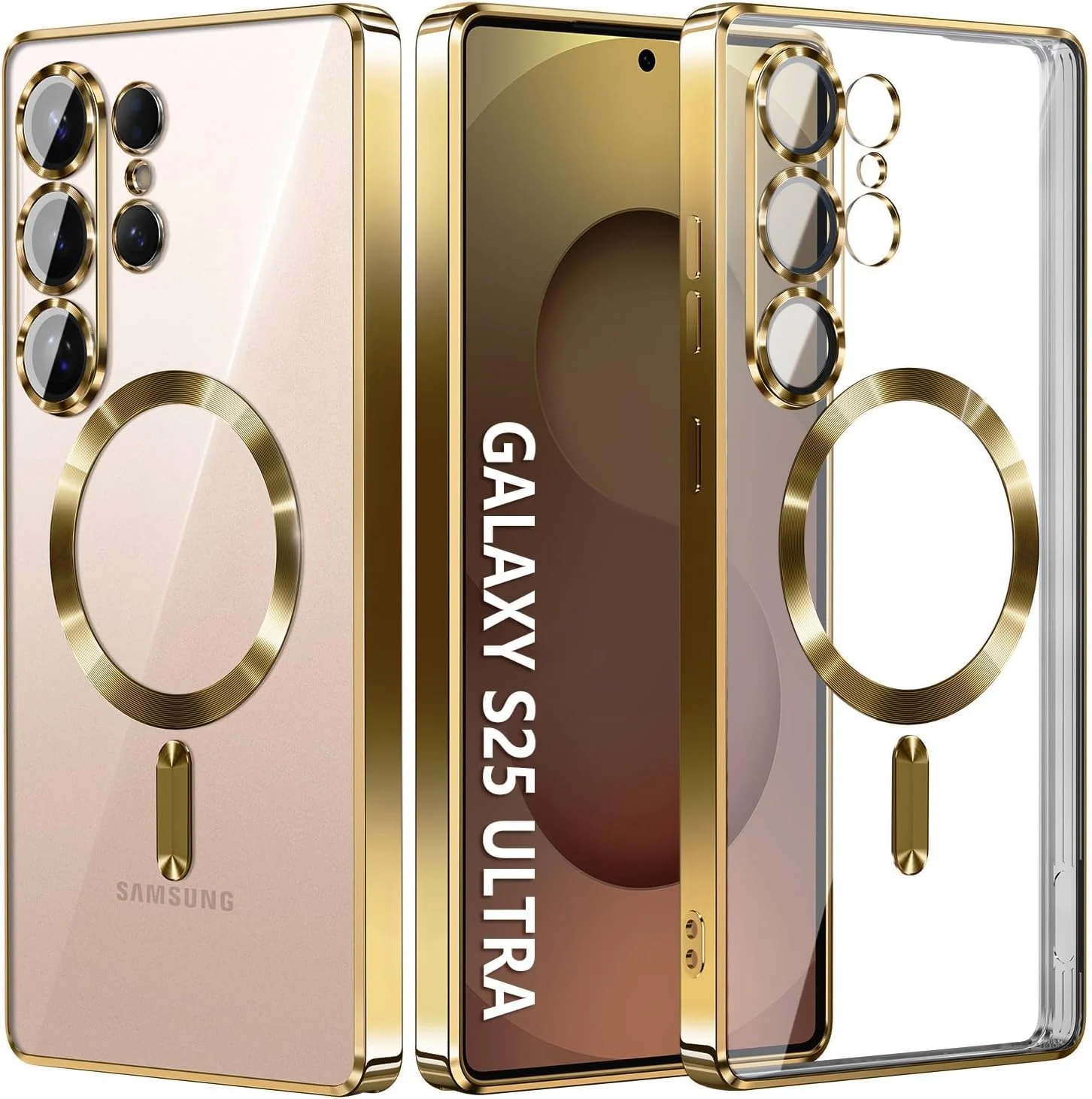 DL3 Mobilak Plated-Edge Protective Case for Samsung Galaxy S25 Ultra, Compatible with MagSafe accessories, Supports wireless charging, Camera protection - Gold