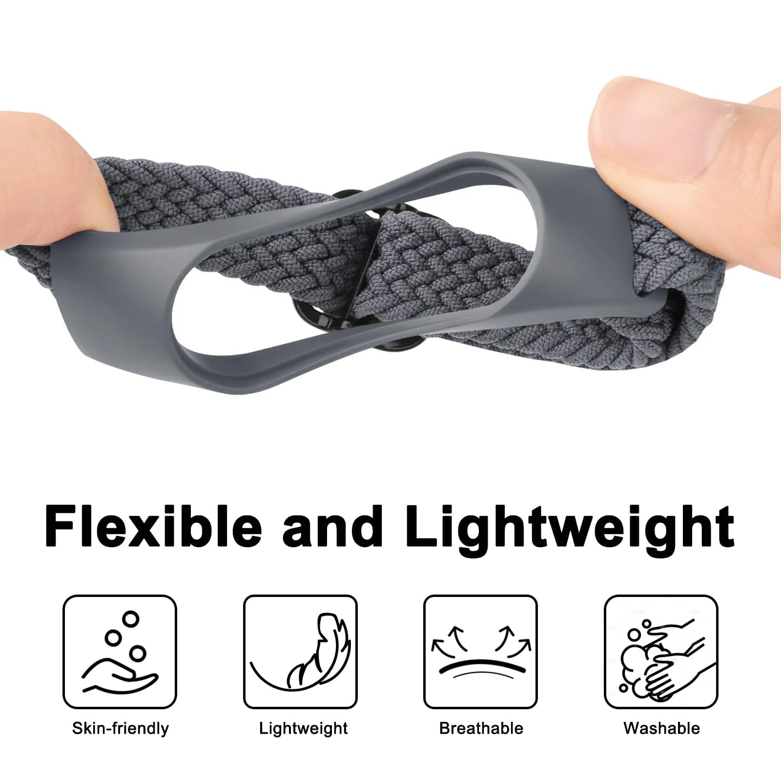 DL3 Mobilak Nylon Wristband Compatible for Xiaomi Mi Band 7/Mi Band 6/Mi Band 5/Mi Band 4/Mi Band 3, Adjustable Braided Elastic Solo Loop for Mi Band 7 6 5 4 3, Sport Strap Smart Watch Accessories - Grey