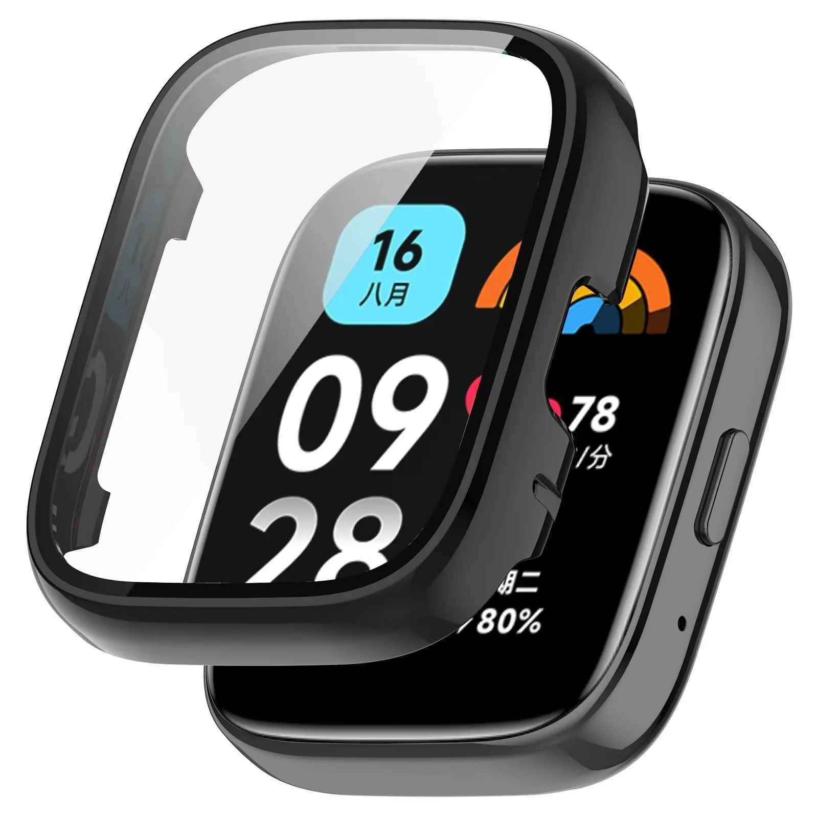 DL3 Mobilak Protective Case Compatible with Xiaomi Redmi Watch 3 Lite/Redmi Watch 3 Active 9H Hardness PC Case Bumper Full Slim Protective Cover with Tempered Glass
