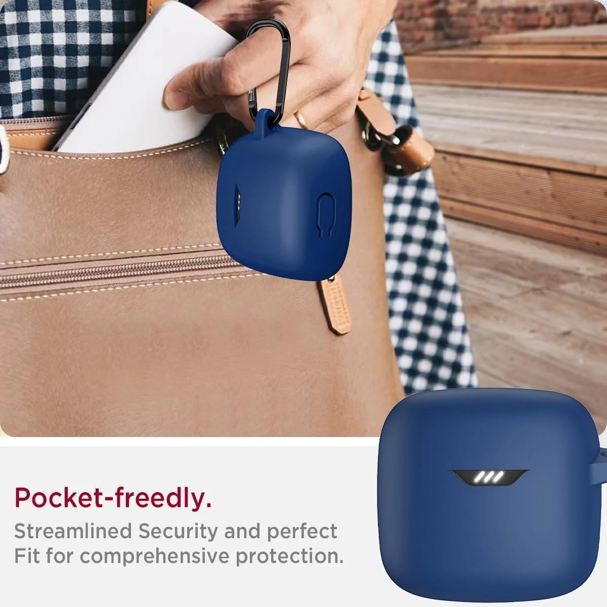 DL3 Mobilak Silicone Case Compatible with JBL Tune Flex Earbuds, Soft Silicone Protective Case Cover, Shockproof Sleeve with Carabiner For JBL Tune Flex - Blue